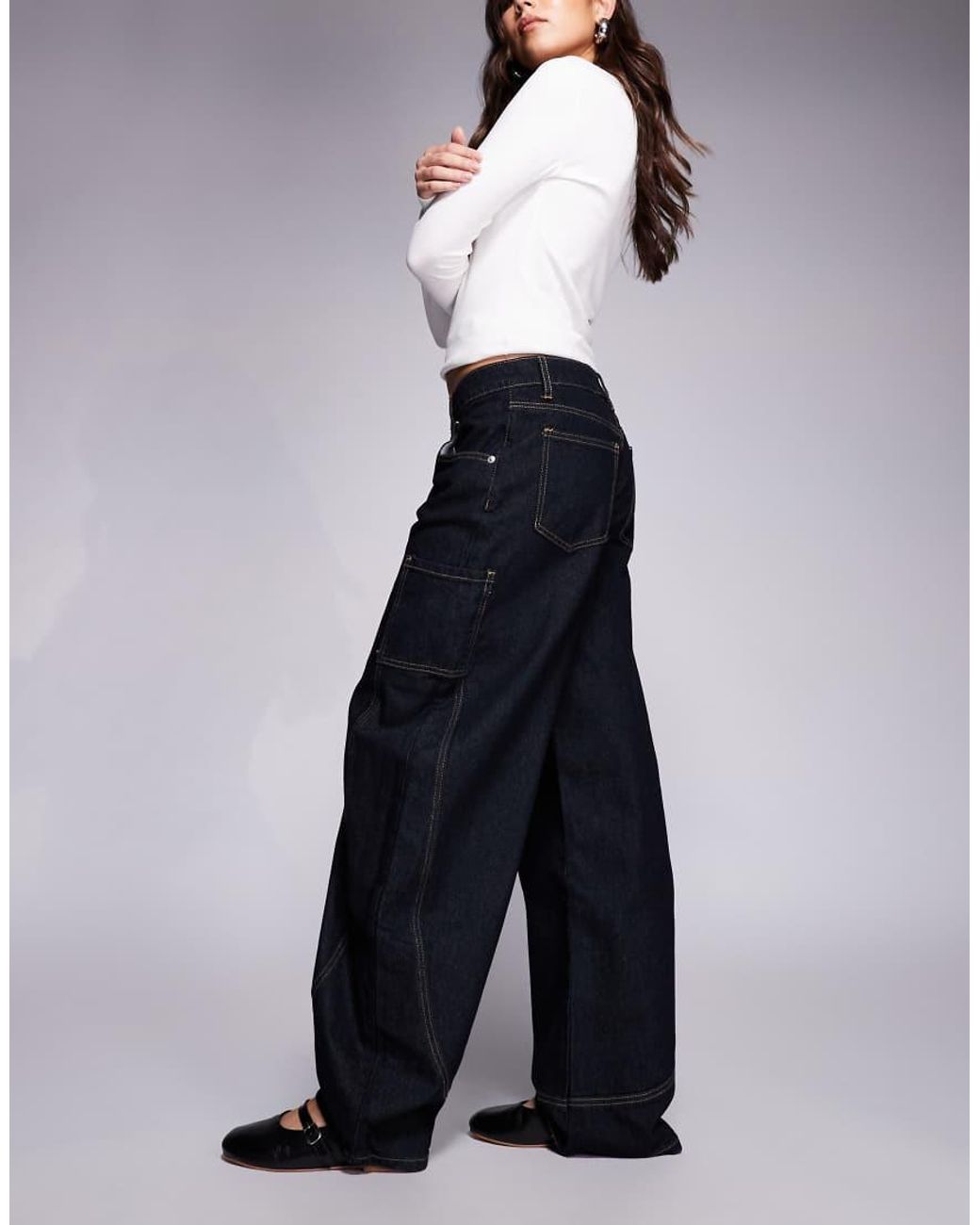 Edikted Blue Aden Contrast Stitch Barrel Jeans