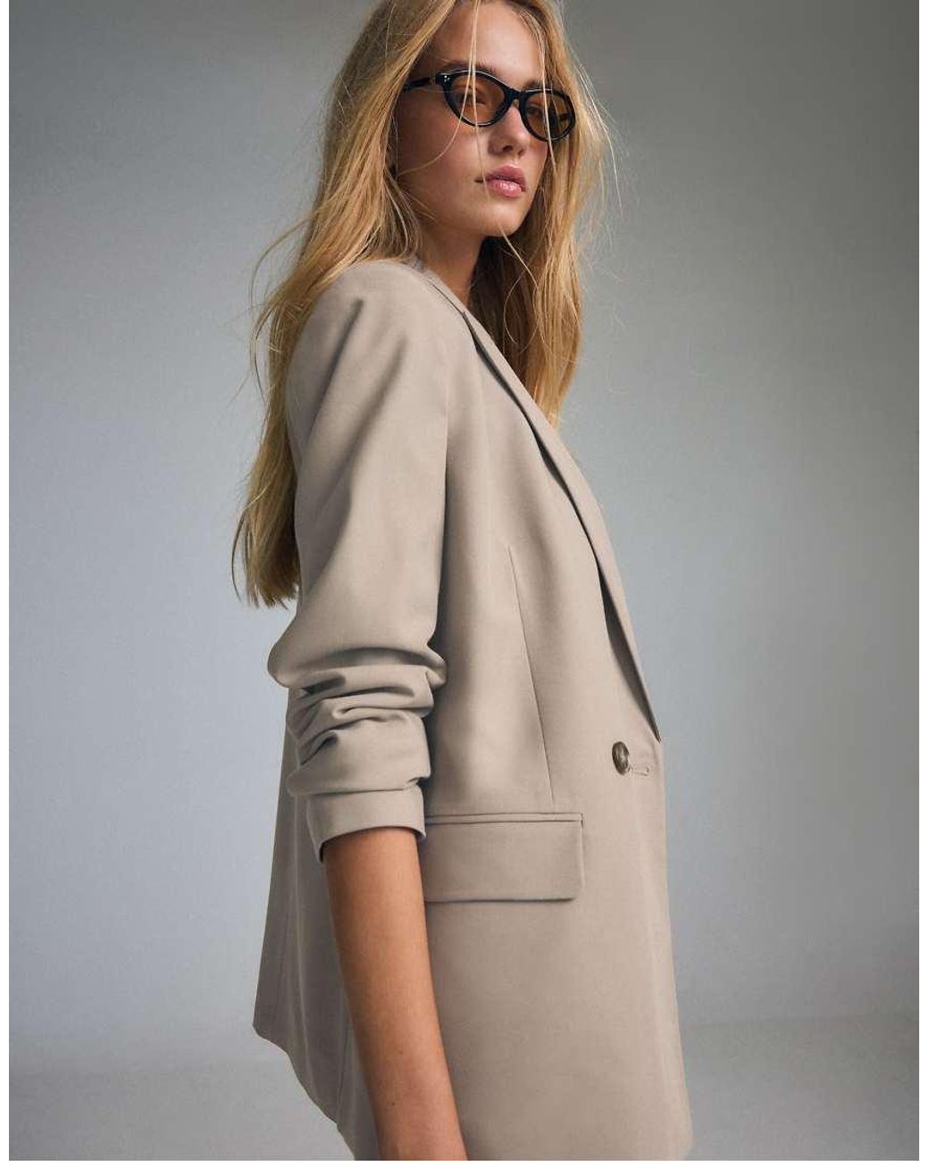 Stradivarius Blue Straight Buttoned Blazer