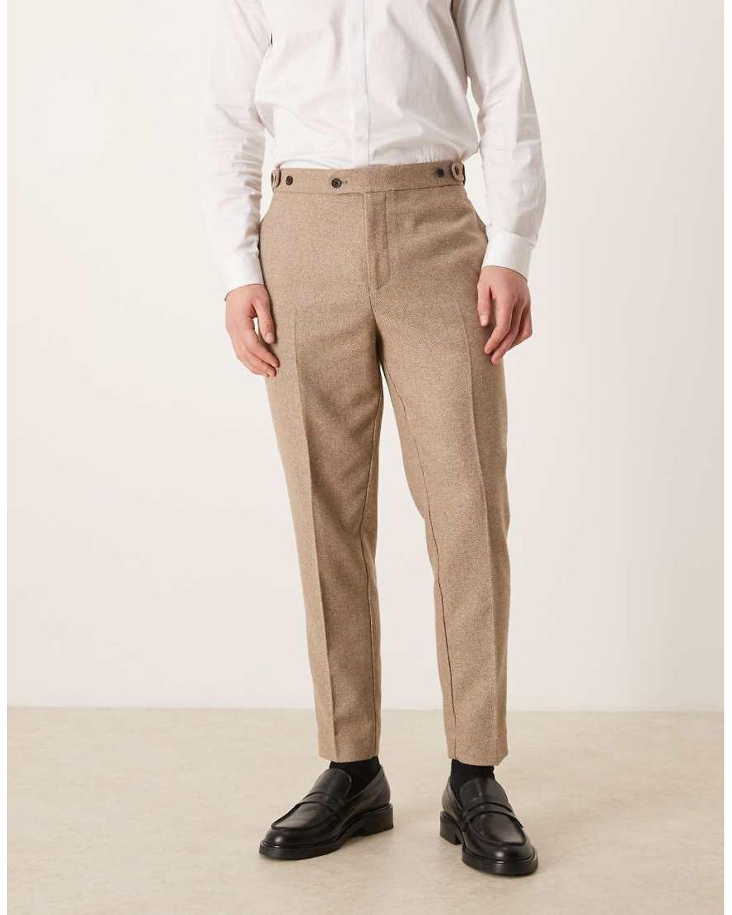 ASOS Natural Tailored Tapered Trousers With Wool Blend for men