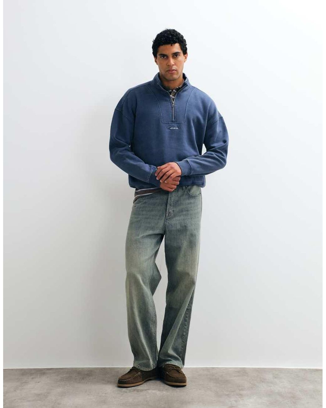 Hollister Blue Surf Logo 1/4 Zip Sweatshirt for men