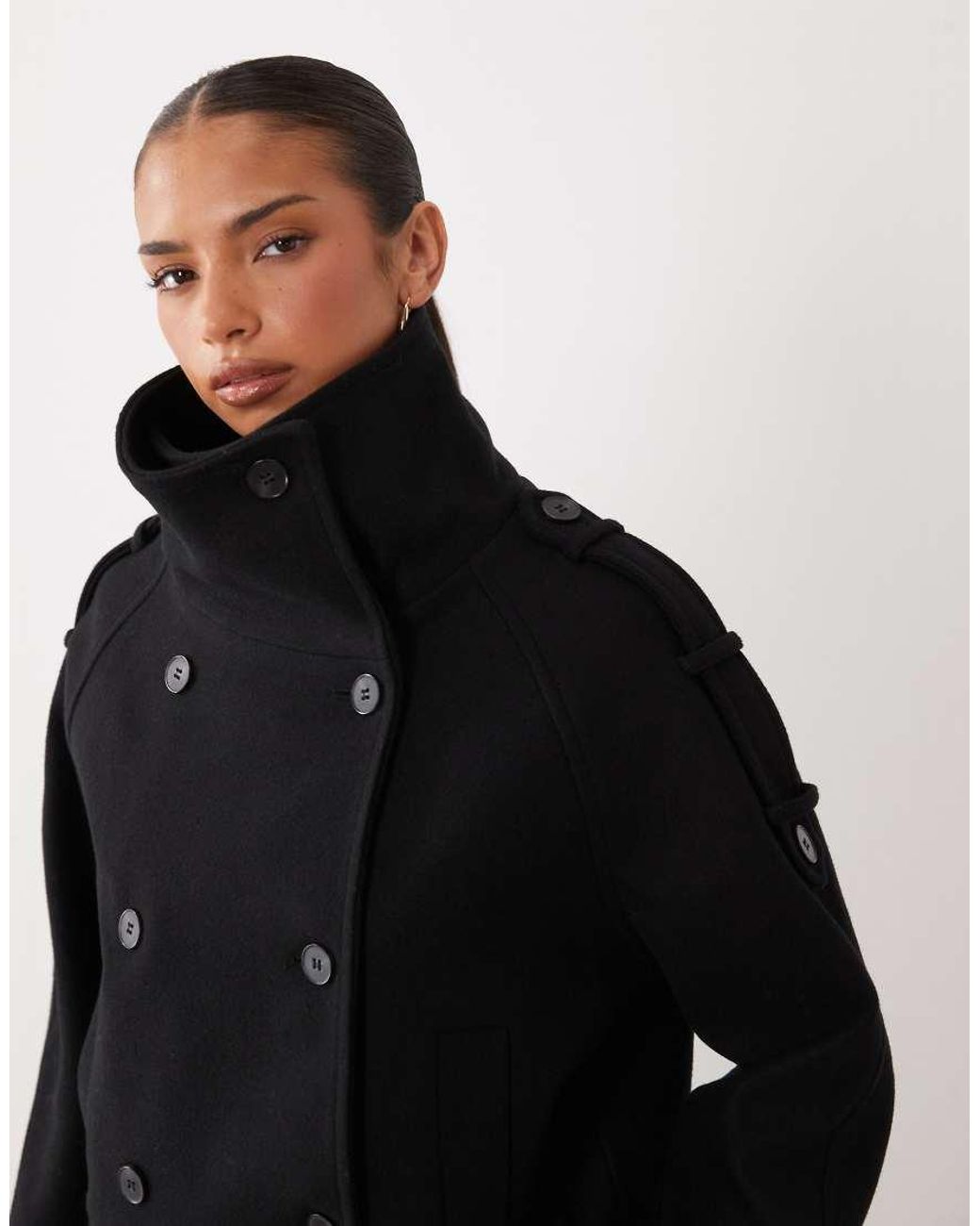 Gina Tricot Black High Neck Short Jacket With Wool