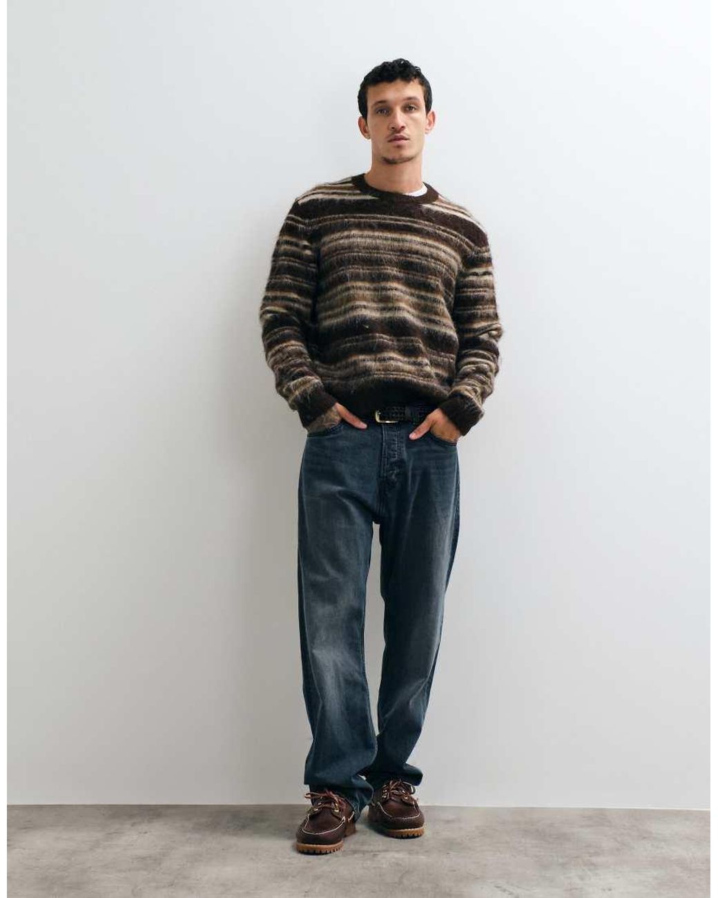 Only & Sons Brown Relaxed Fit Crew Neck Fluffy Knit Sweater for men