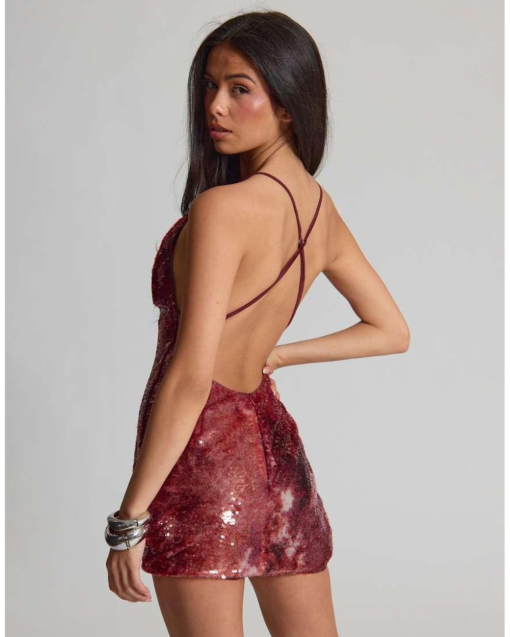 Missy Empire Textured Sequin Cowl Fitted Mini Dress