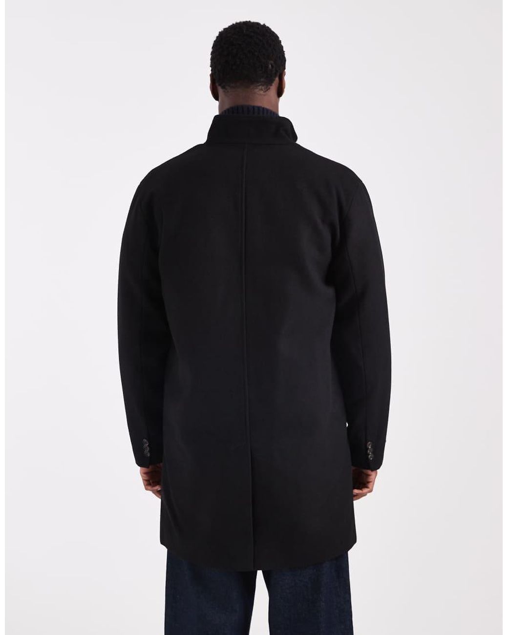Only & Sons Blue Wool Blend Funnel Neck Overcoat for men
