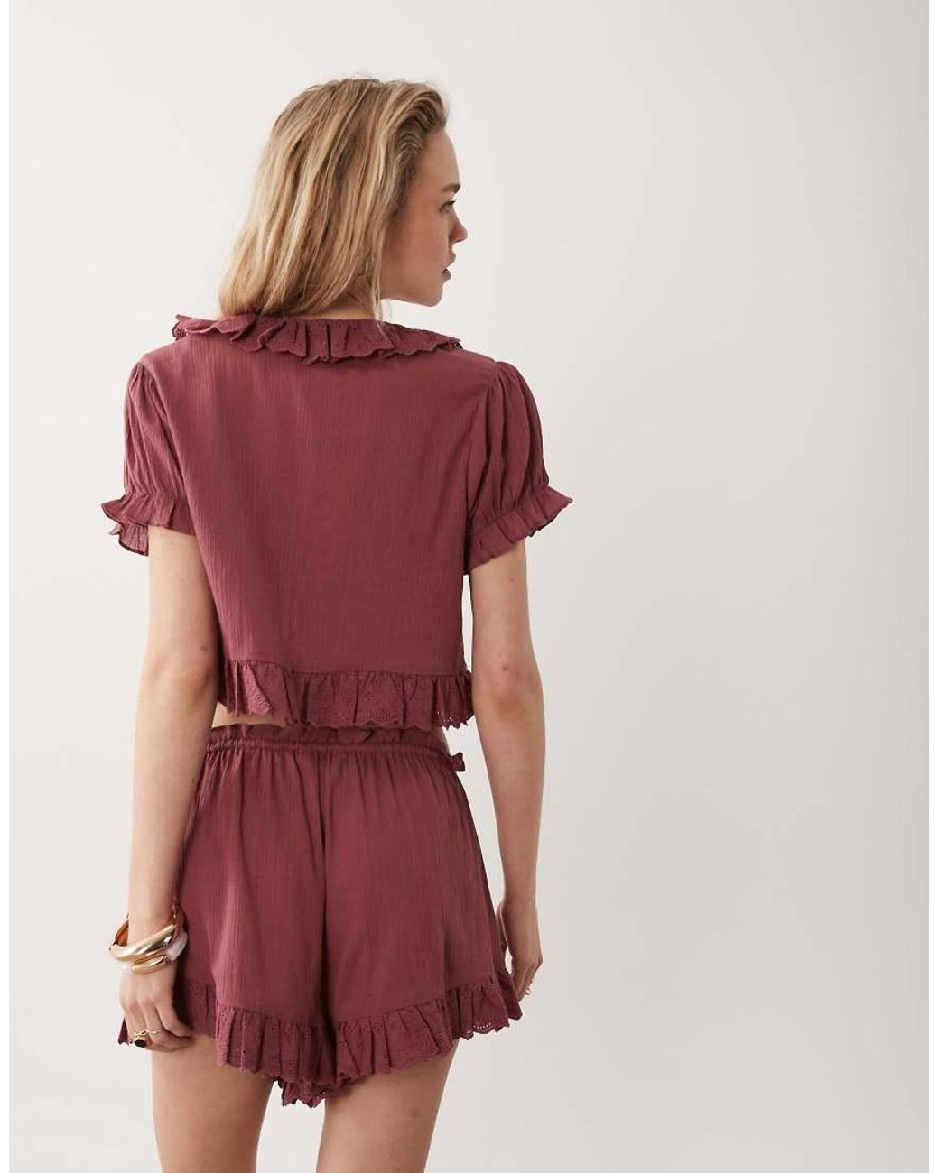 Miss Selfridge Red Beach Tie Front Short Sleeve Frill Cover Up Co-ord