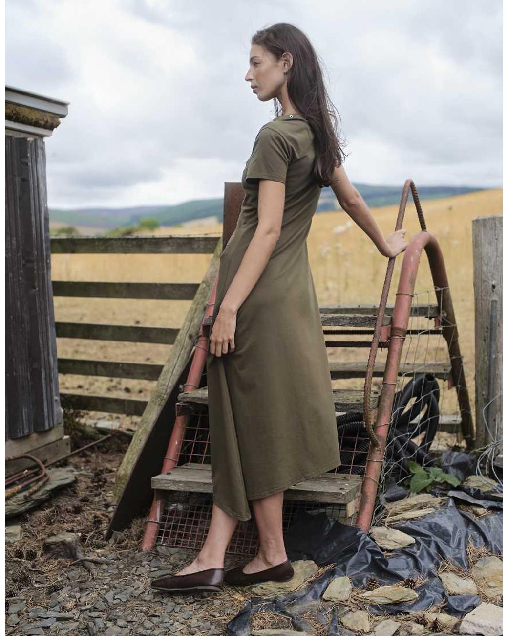Daisy Street Green Asymmetric Midi Dress With Button Detail