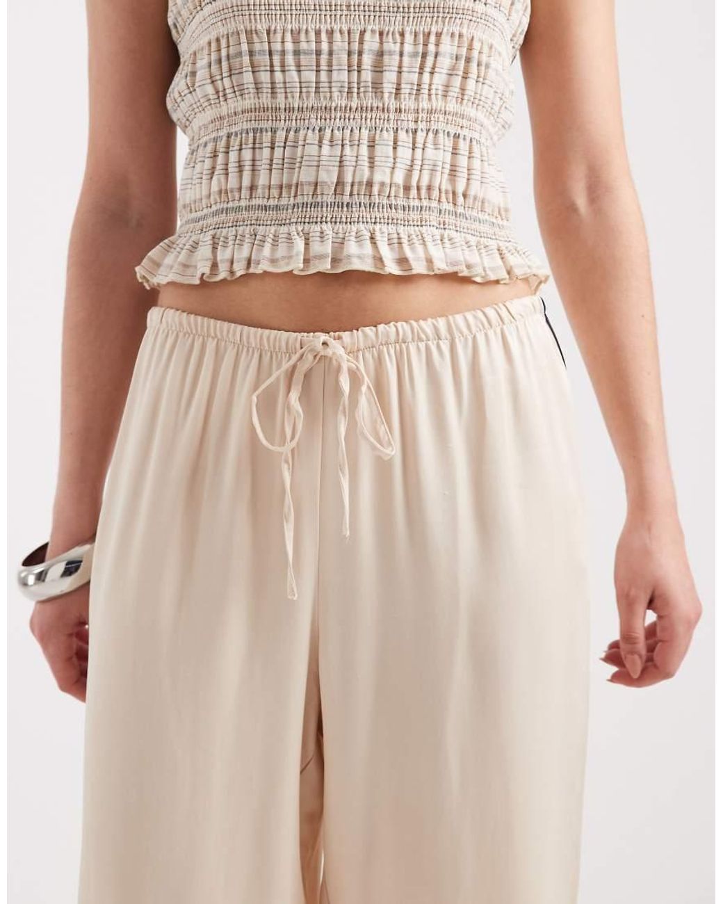 ASOS White Satin Side Stripe Wide Leg Trouser