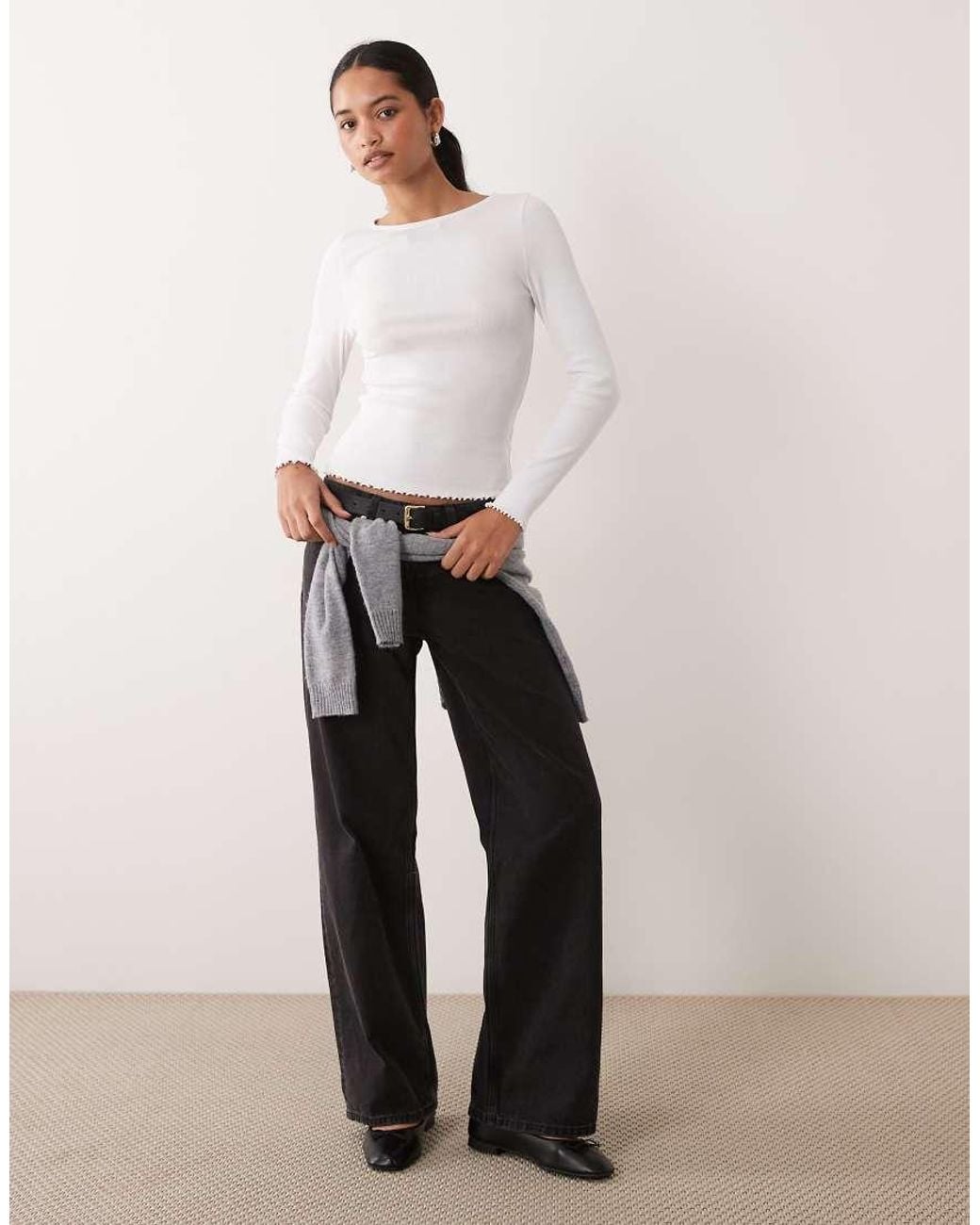 New Look White Lettuce Edge Long Sleeve Top