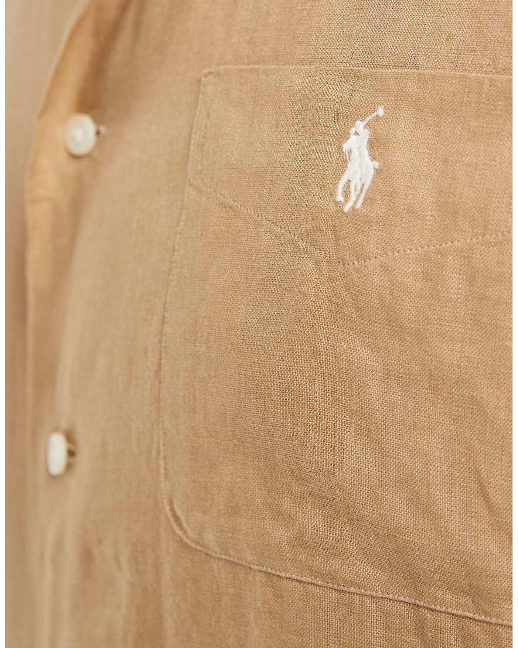 Polo Ralph Lauren Natural Icon Logo Short Sleeve Linen Shirt for men