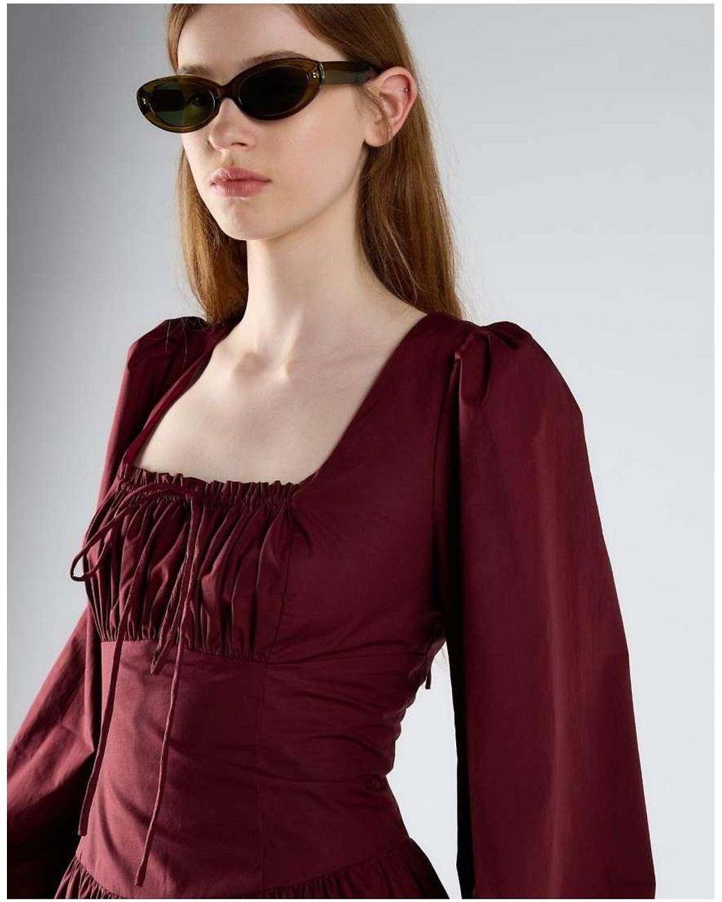 Glamorous Red Square Neck Long Sleeve Maxi Dress