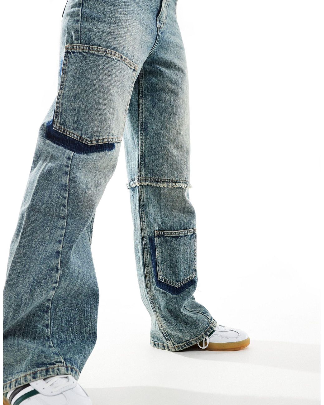 Bershka Vintage Pocket Detail Baggy Jeans in Blue | Lyst