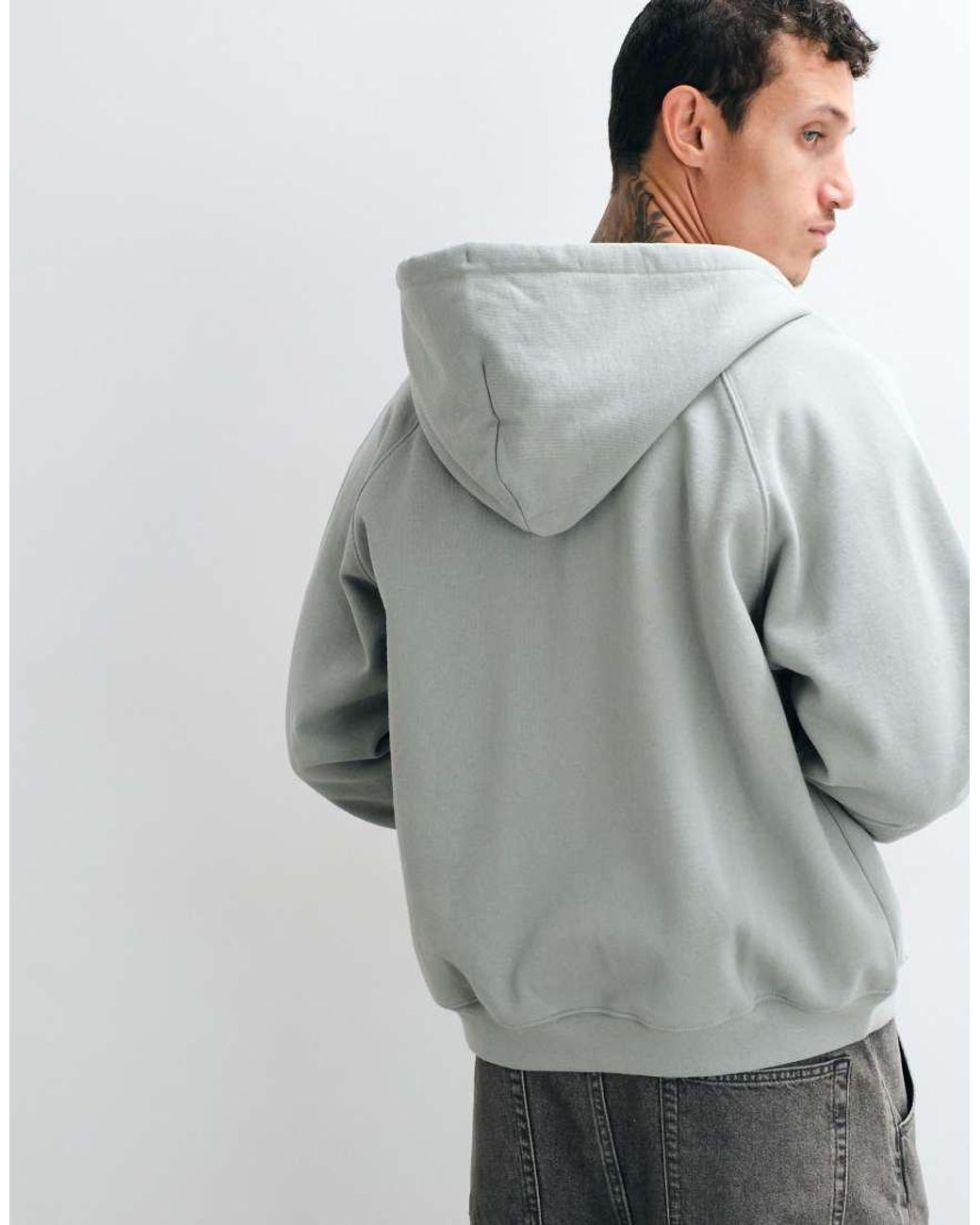Dime Gray Heavyweight Small Logo Double Zip Hoodie for men
