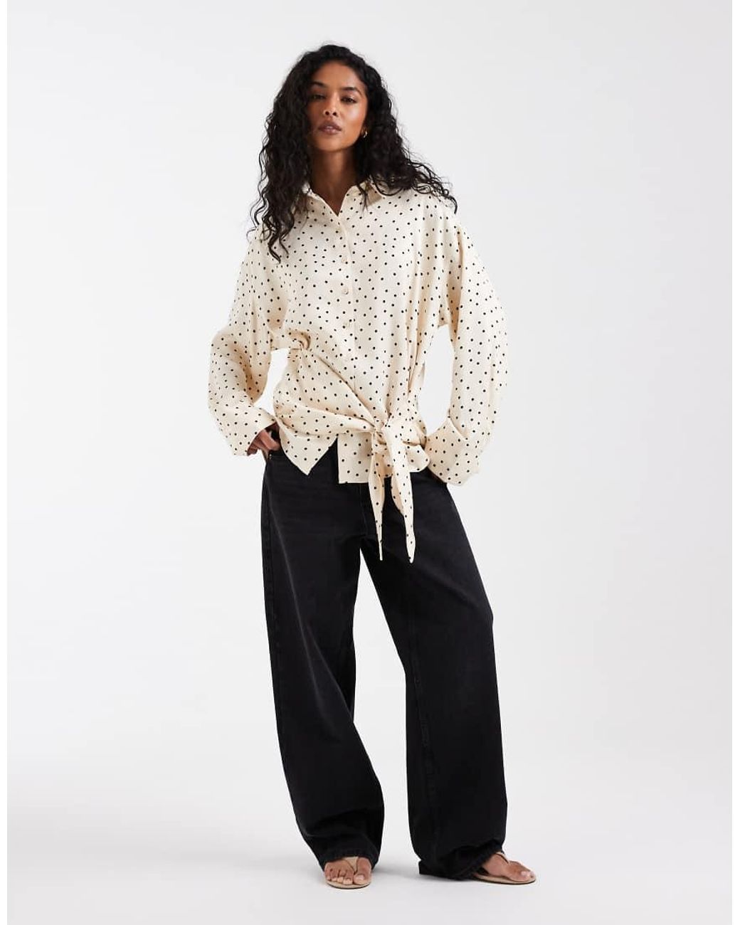 ASOS Natural Satin Scarf Detail Oversized Shirt