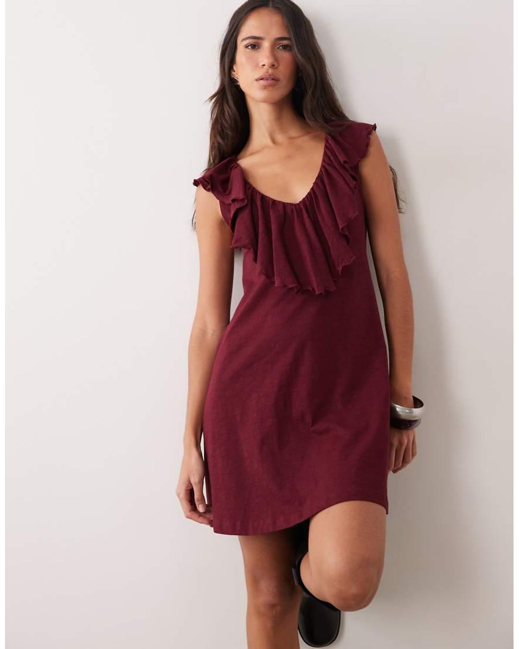 Miss Selfridge Red V-Neck Ruffle Mini Dress