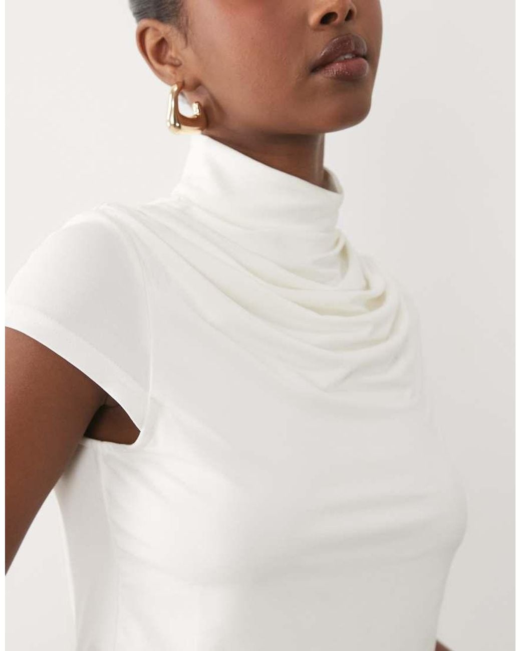 Ruched & Ready White Sculpting Jersey High Neck Cap Sleeve Co-ord Top