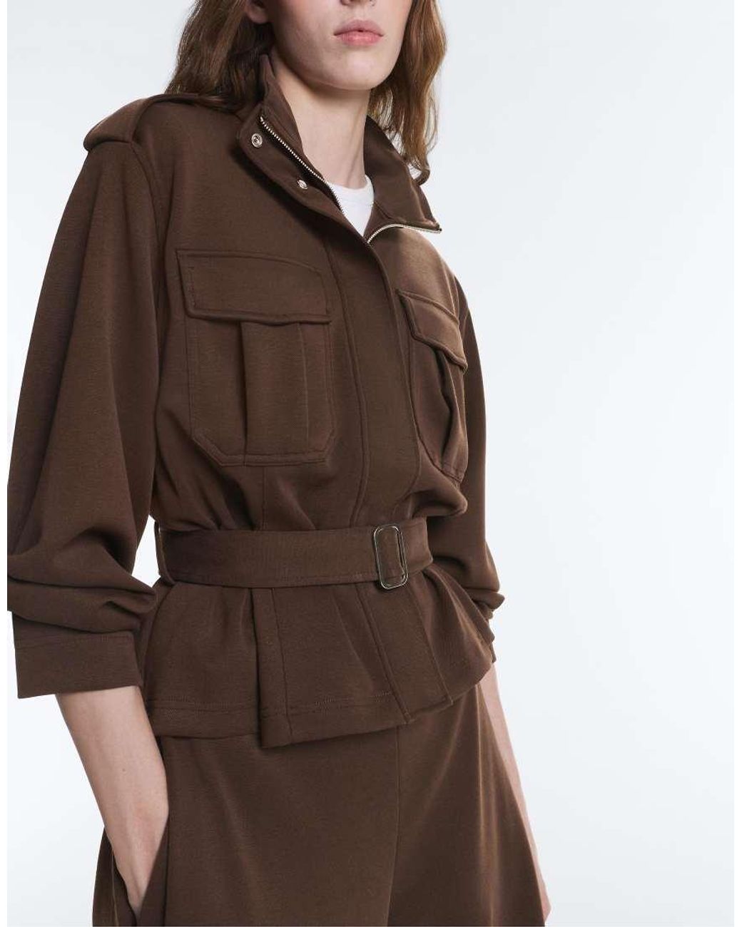 Oysho Brown Cropped Piqué Utility Jacket With Belt