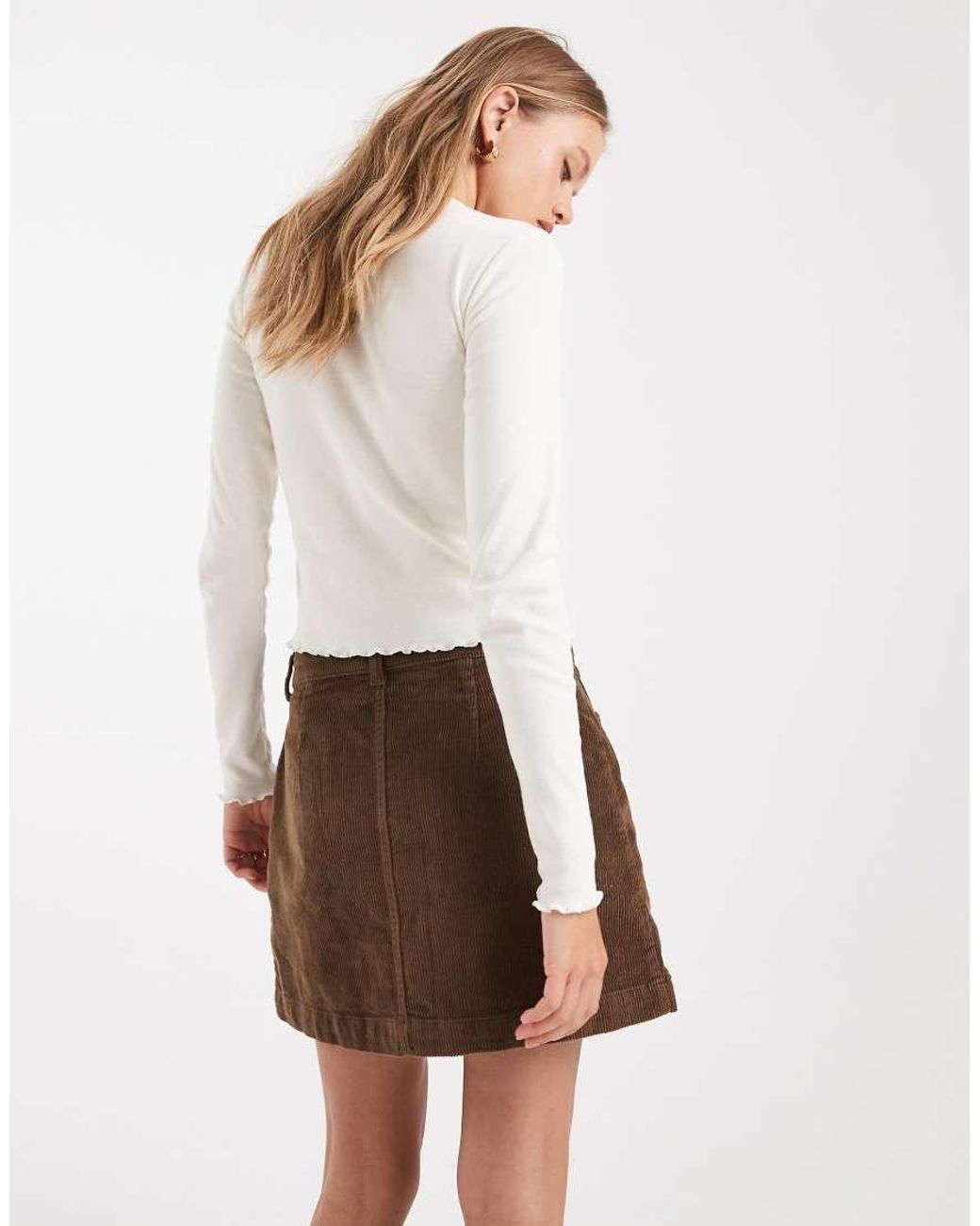 ONLY Natural Corduroy Button Up Mini Skirt