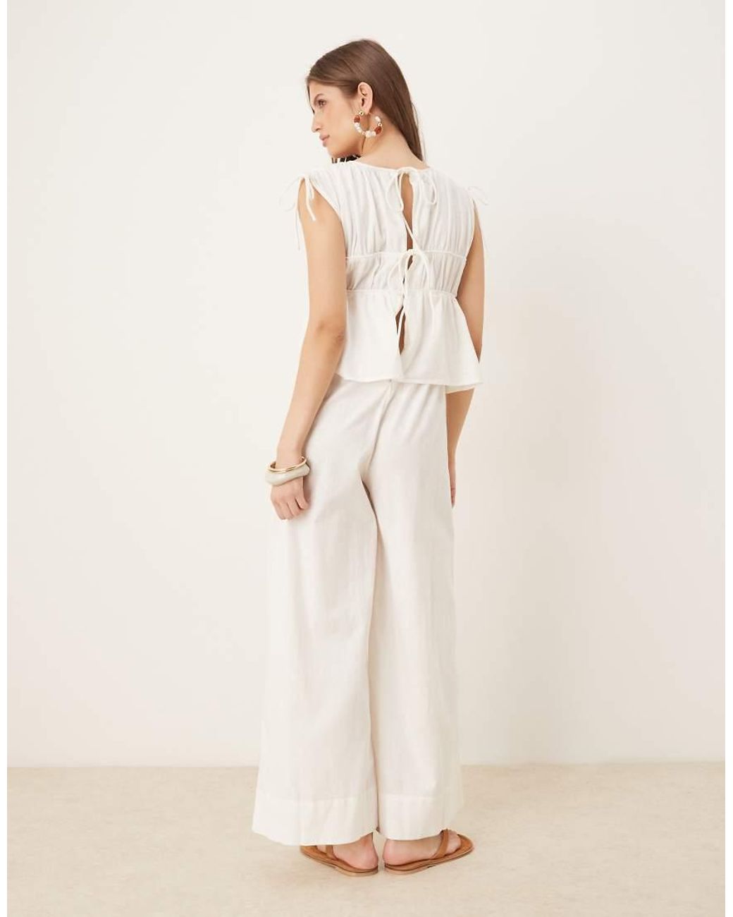 ASOS Natural Double Layer Jumpsuit With Gathered Bust Detail