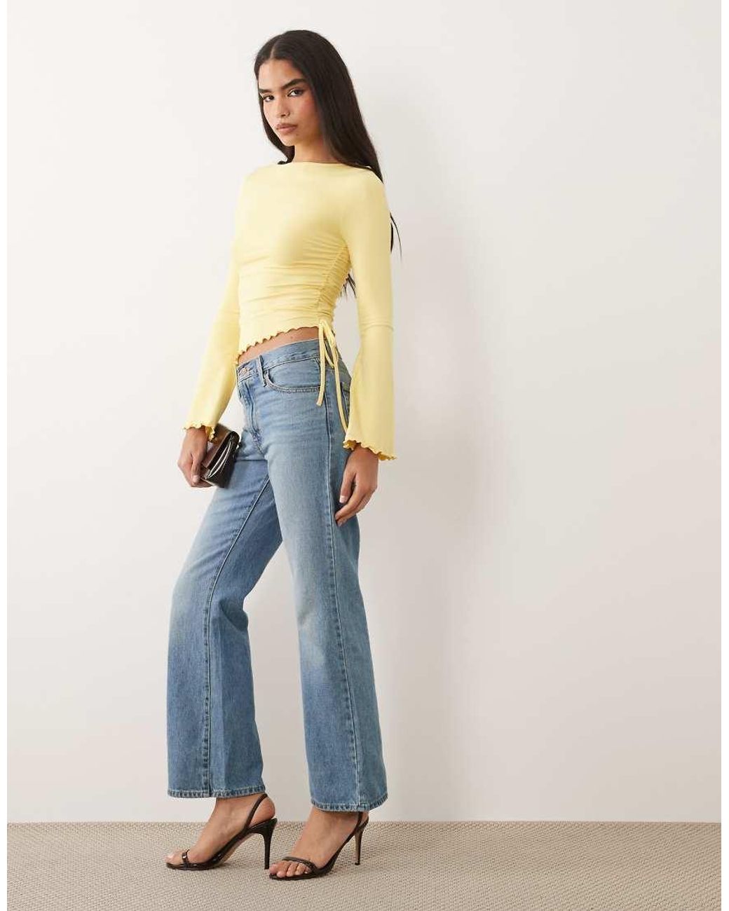 ASOS Natural Drawstring Detail Top With Flute Sleeve