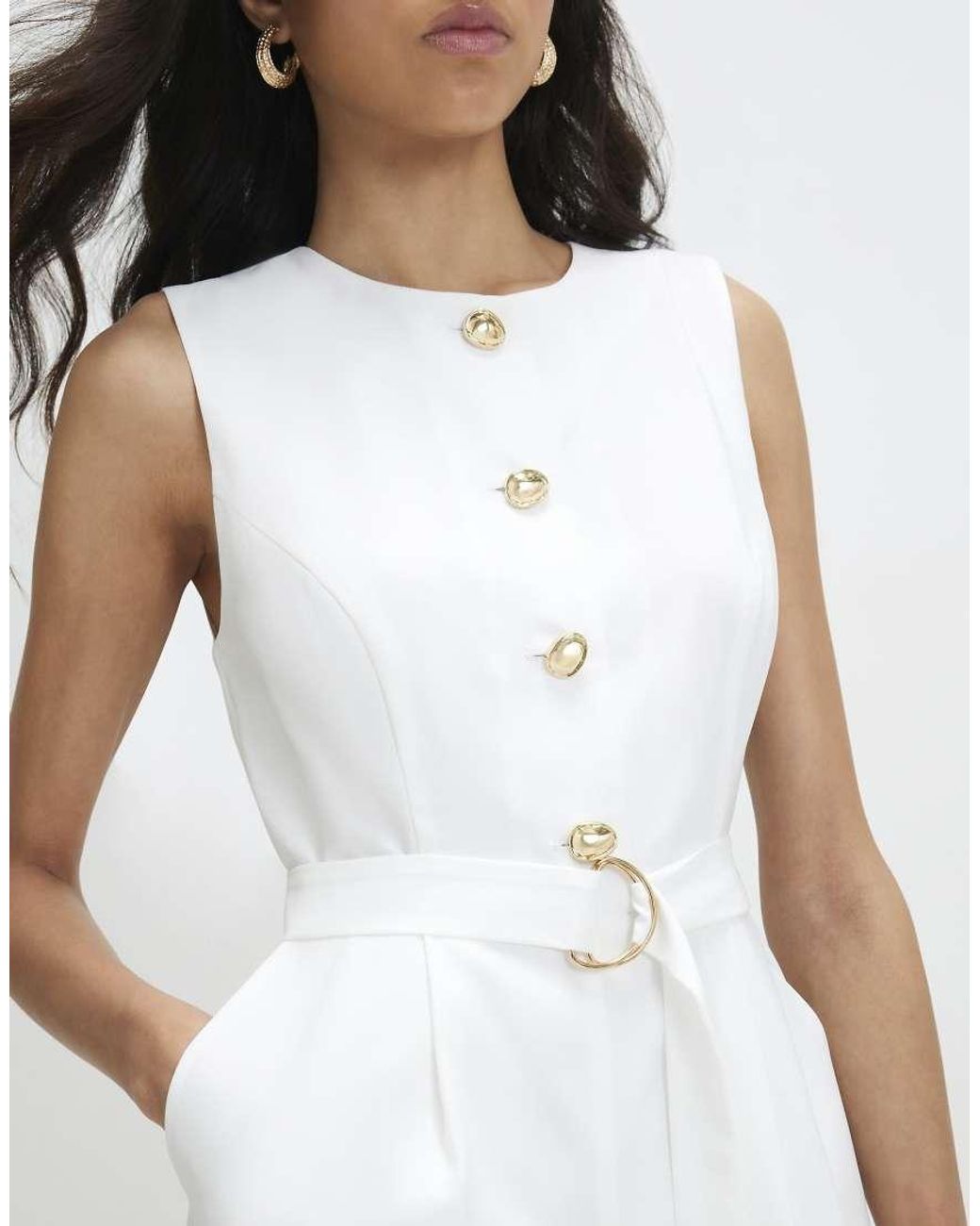 River Island White Button Detail Playsuit