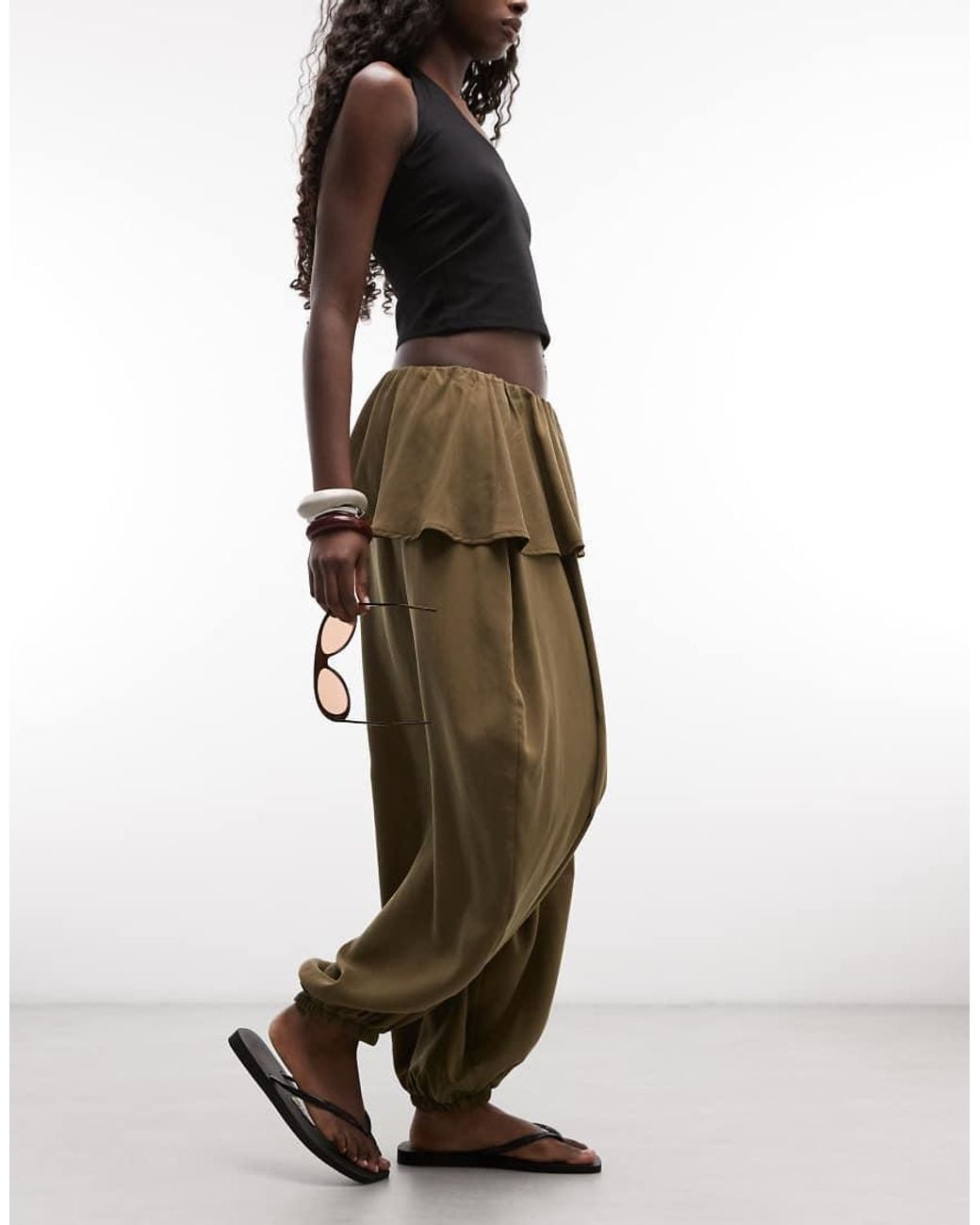 ASOS Green Balloon Pants With Skirt Overlay Detail