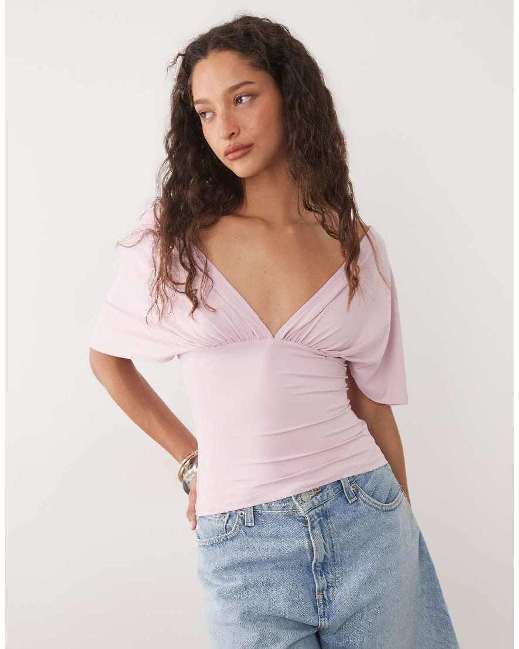 ASOS Pink Polyamide Plunge Sleeveless Tie Back Cinch Top
