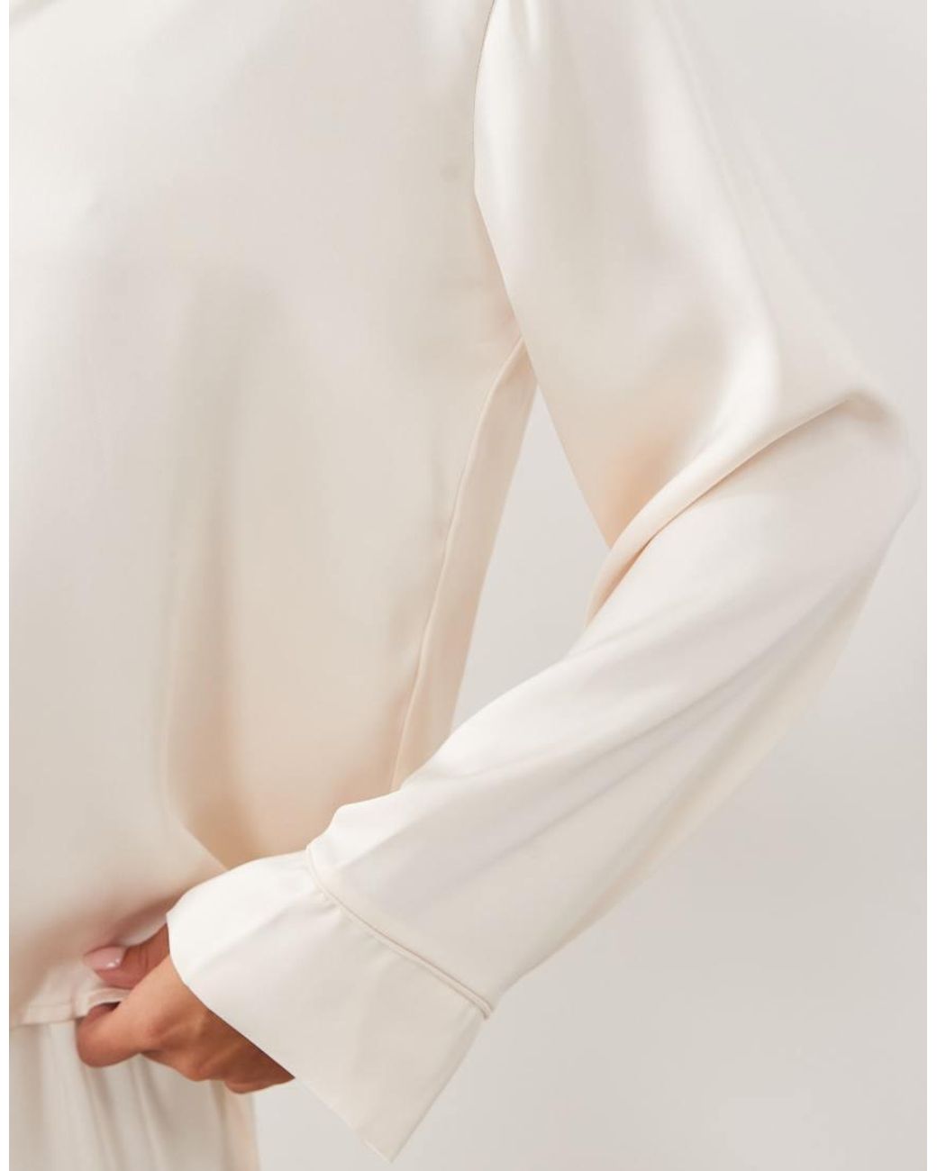 ASOS Natural Satin Pyjama Shirt And Trouser Set