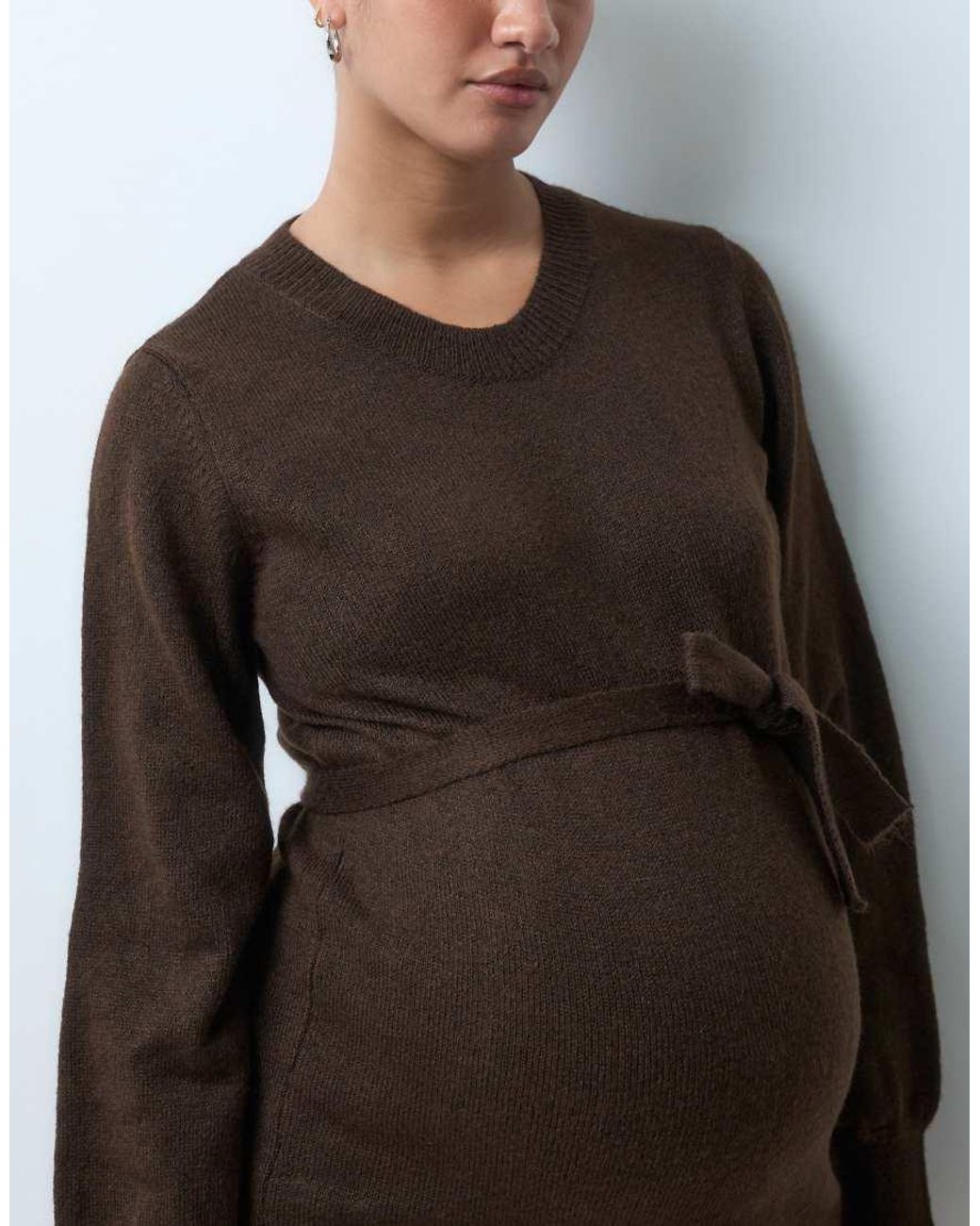 Mama.licious Brown Mamalicious Maternity Knitted Midi Dress With Belt