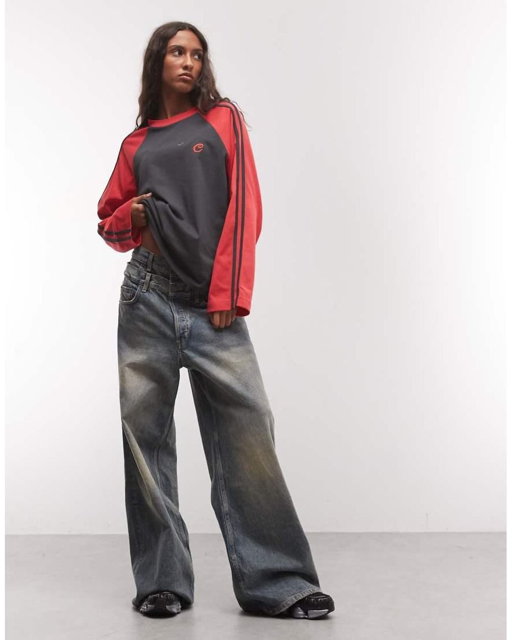 Collusion Contrast Sleeve Raglan With Side Stripes-red