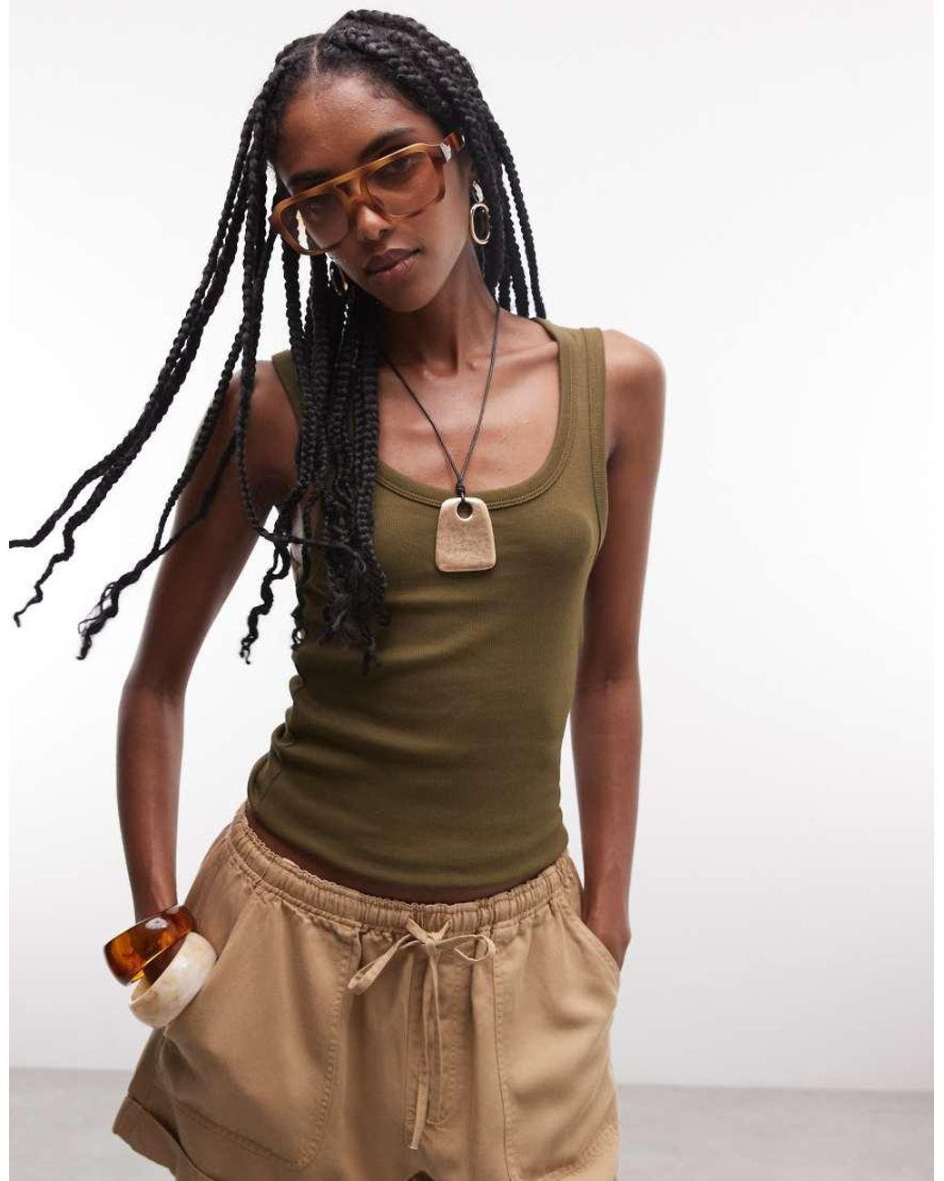 ASOS Green Thick Binding Rib Scoop Neck Vest