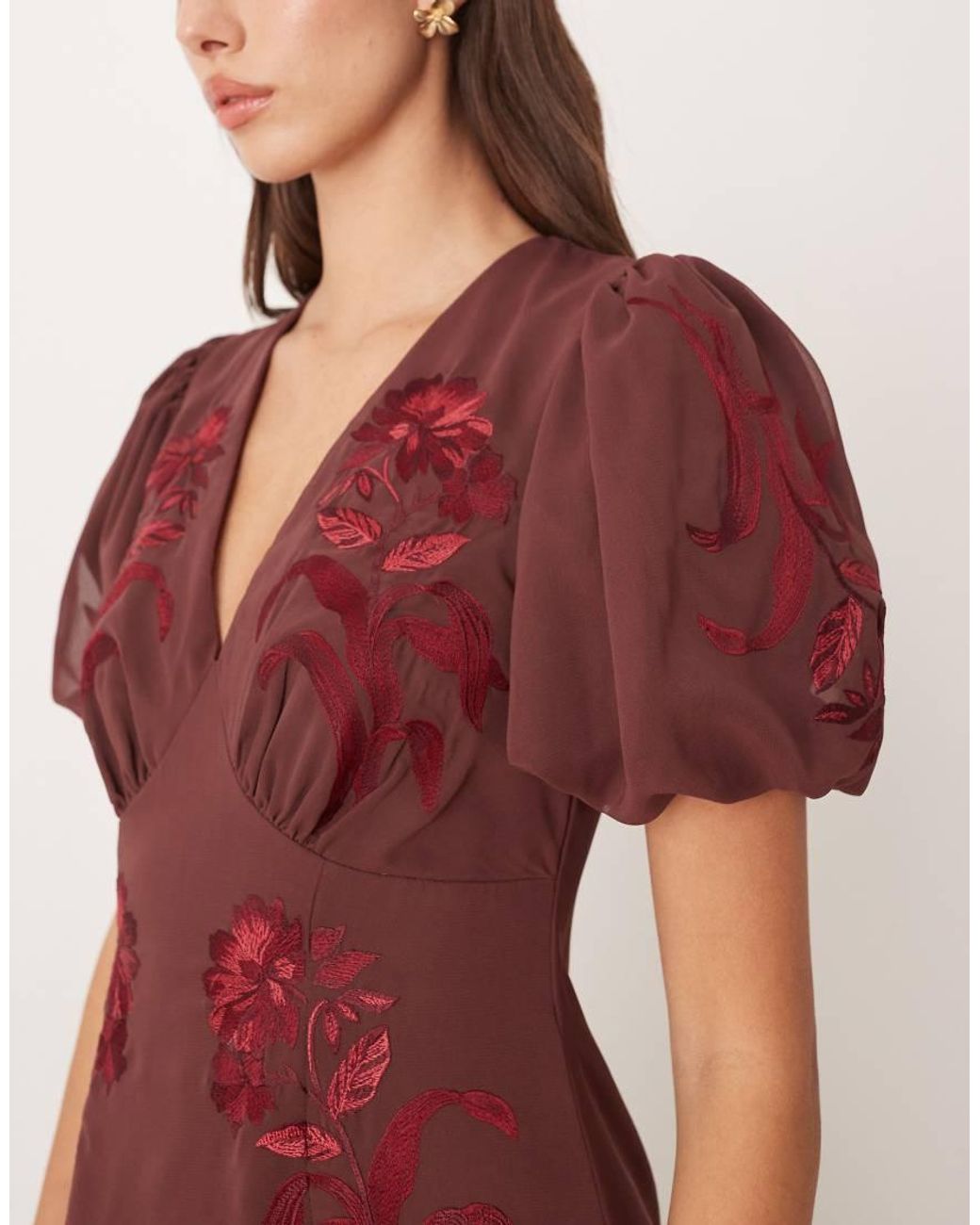 Maya Embroidered Short Sleeve V Neck Midaxi Dress