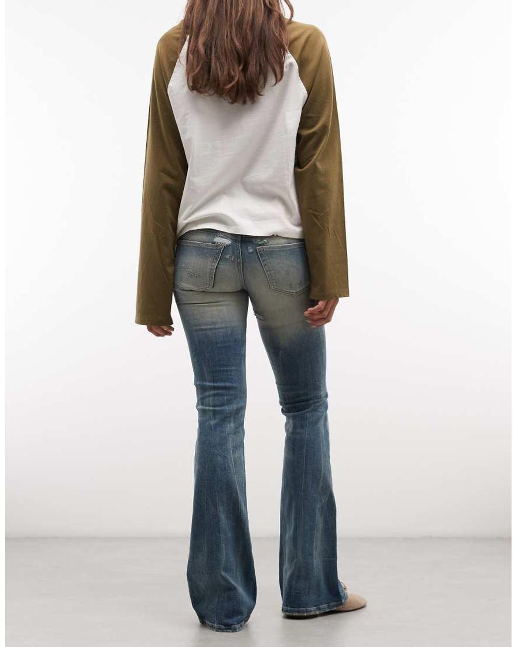 Cheap Monday Blue Booty Bei Stretch Low Rise Bootcut Jeans With Distressed Details