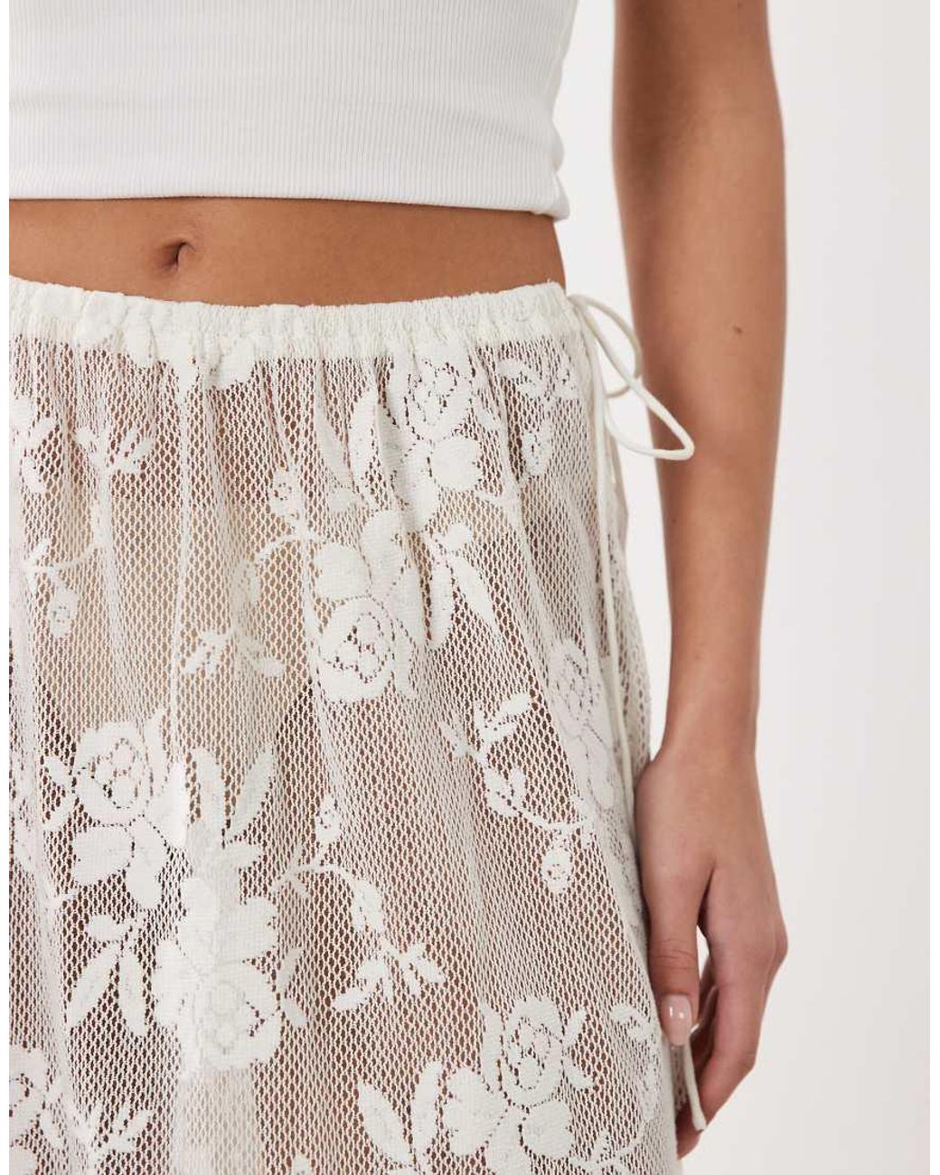 ASOS White Sheer Crochet Beach Lace Tie Side Maxi Skirt