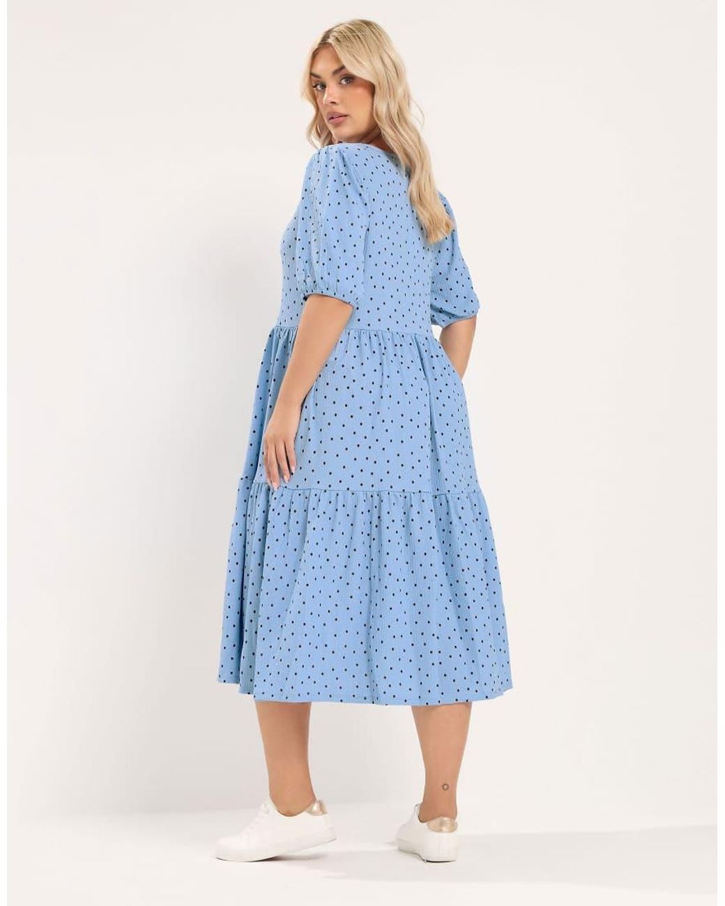 Yours Clothing Blue Polka Dot Tiered Midi Dress