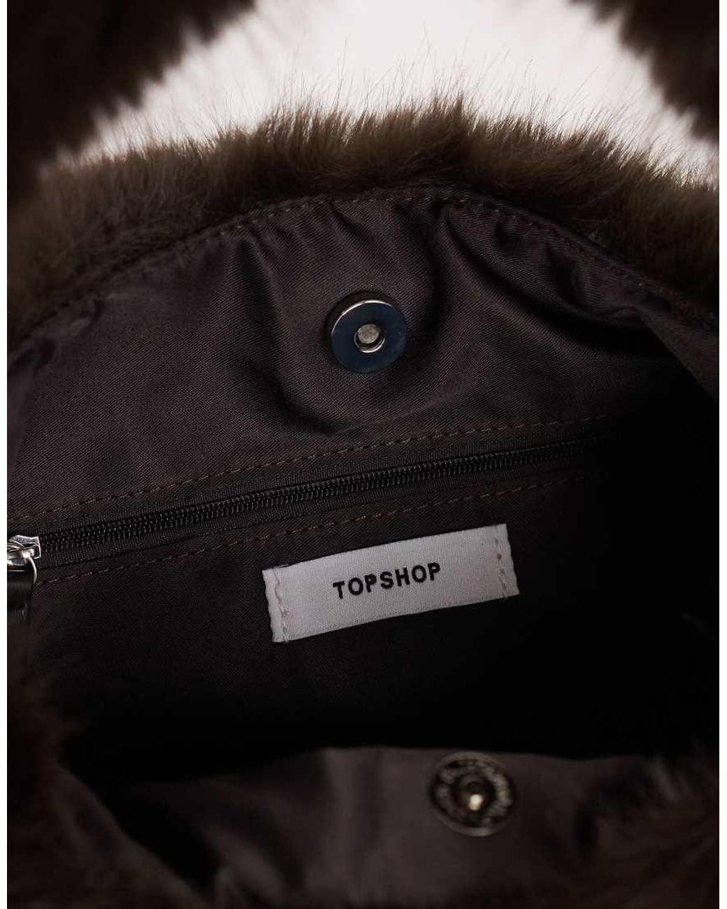 TOPSHOP Black Tully Large Faux Fur Shoulder Bag