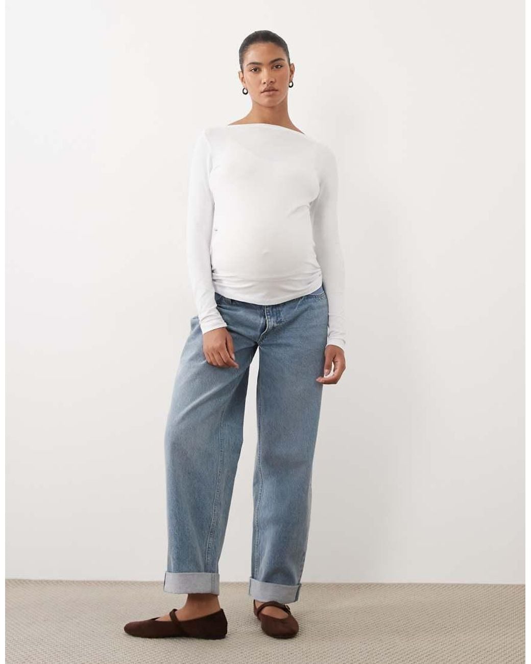 Mama.licious White Mamalicious Maternity Long Sleeve Boat Neck T-Shirt