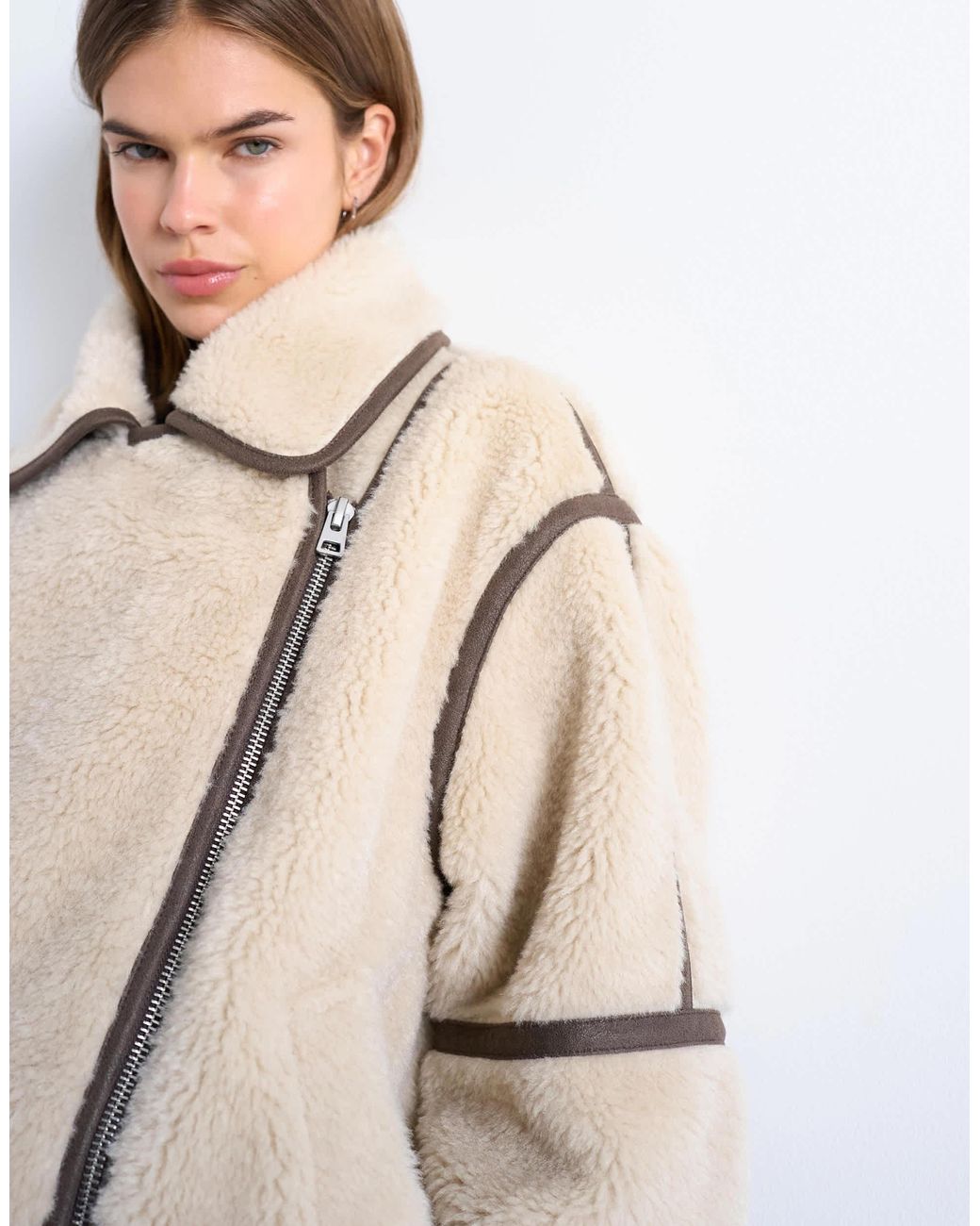 TOPSHOP White Borg Aviator Oversized Jacket