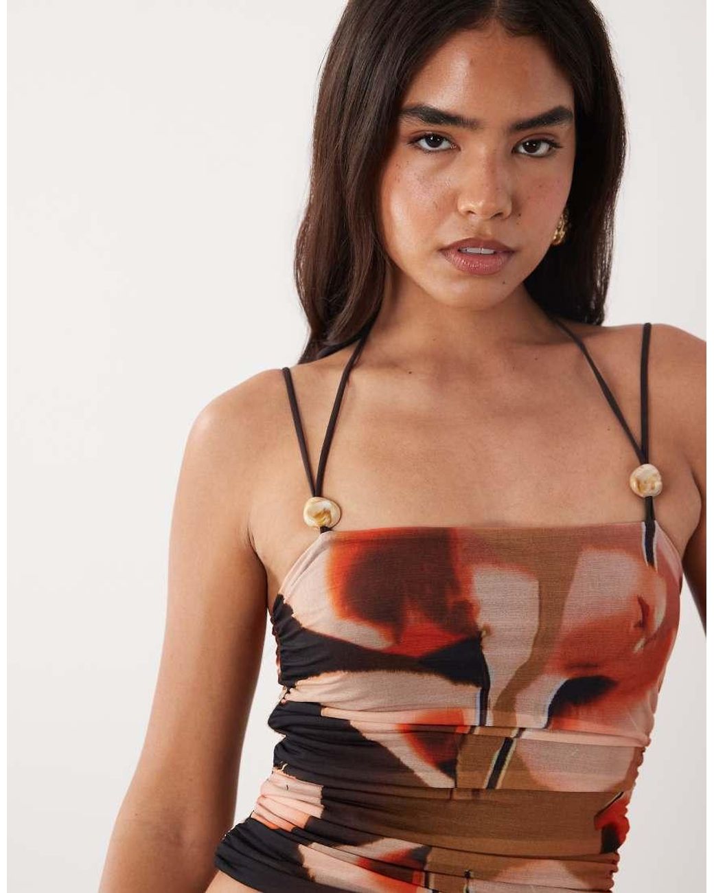 ASOS Black Co-Ord Mesh Strappy Halter Neck Cami With Ruching
