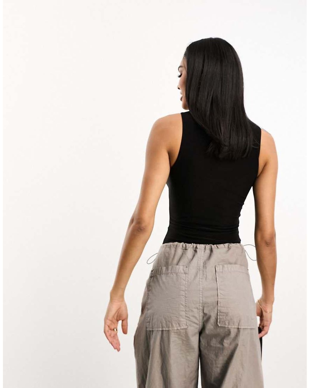 ASOS Black Slinky Double Layer Racer Bodysuit