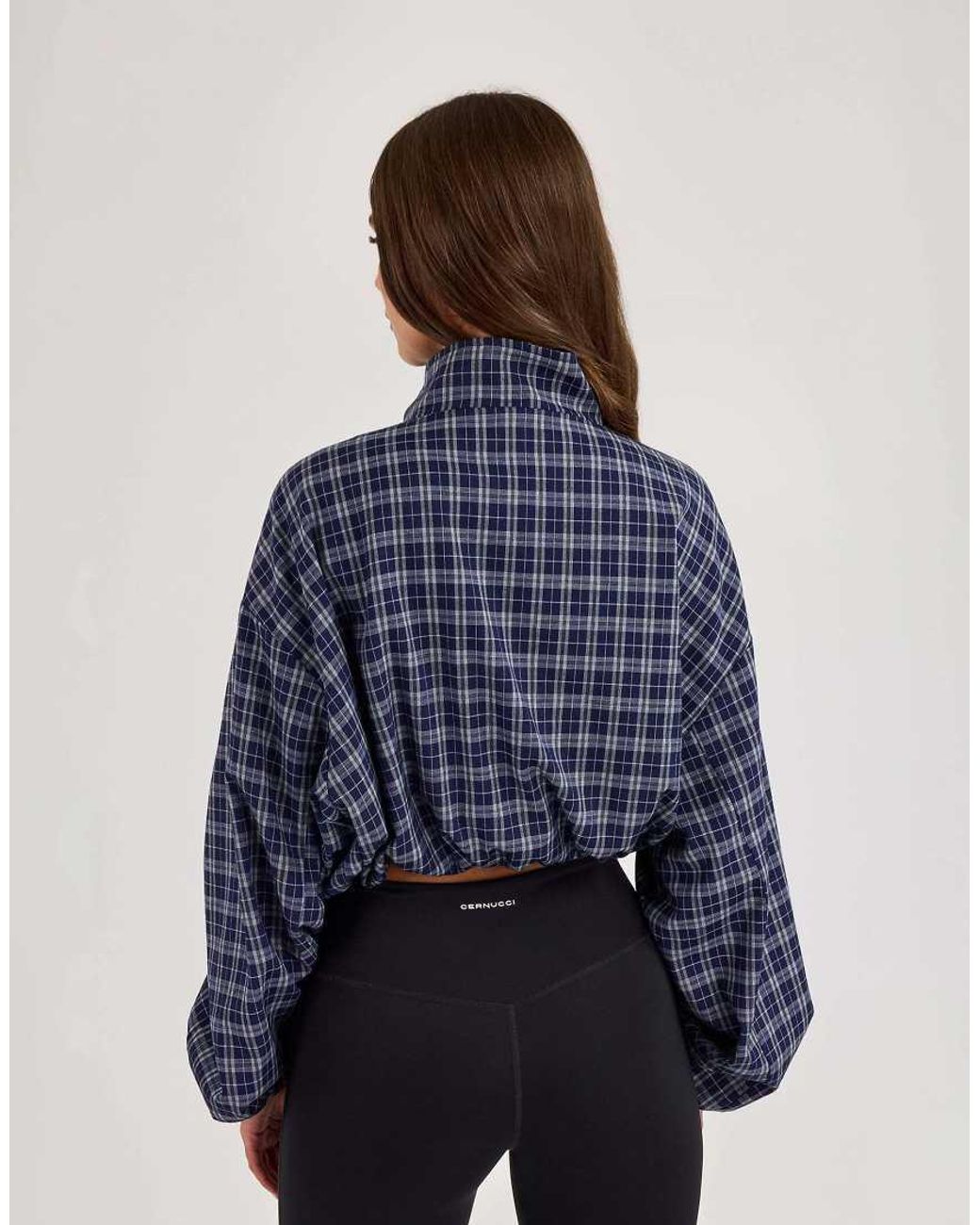 CERNUCCI Blue Check Funnel Neck Zip Jacket