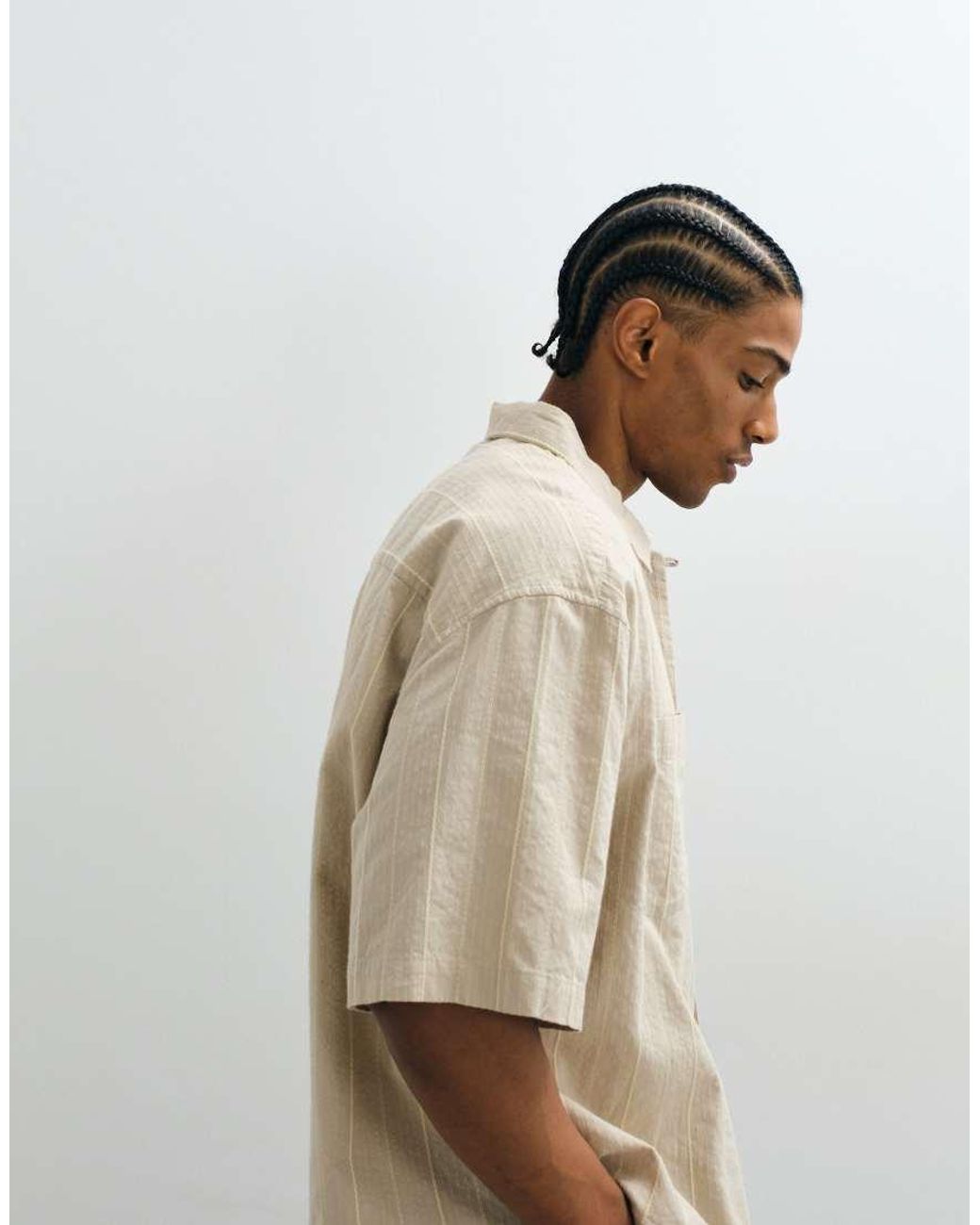 ASOS Natural Boxy Oversized Revere Stripe Shirt for men