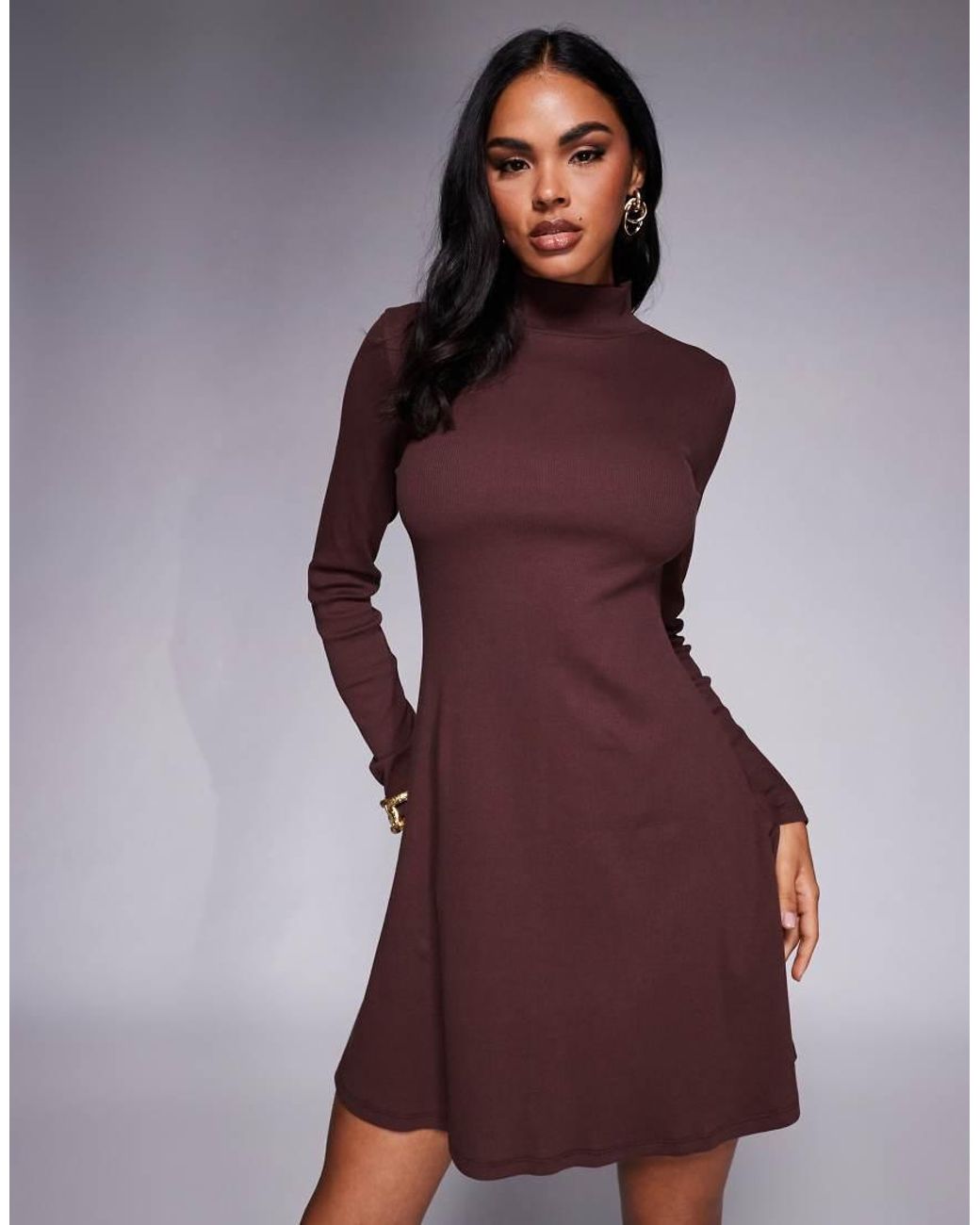 ASOS Purple Grown On Neck Roll Neck Mini Dress