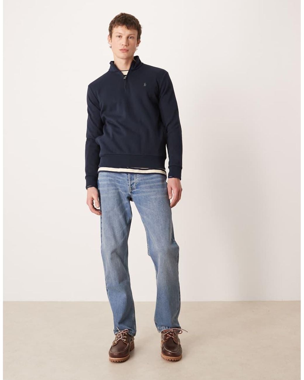 Polo Ralph Lauren Blue Icon Logo Lightweight Double Knit Tech Half Zip Sweatshirt for men