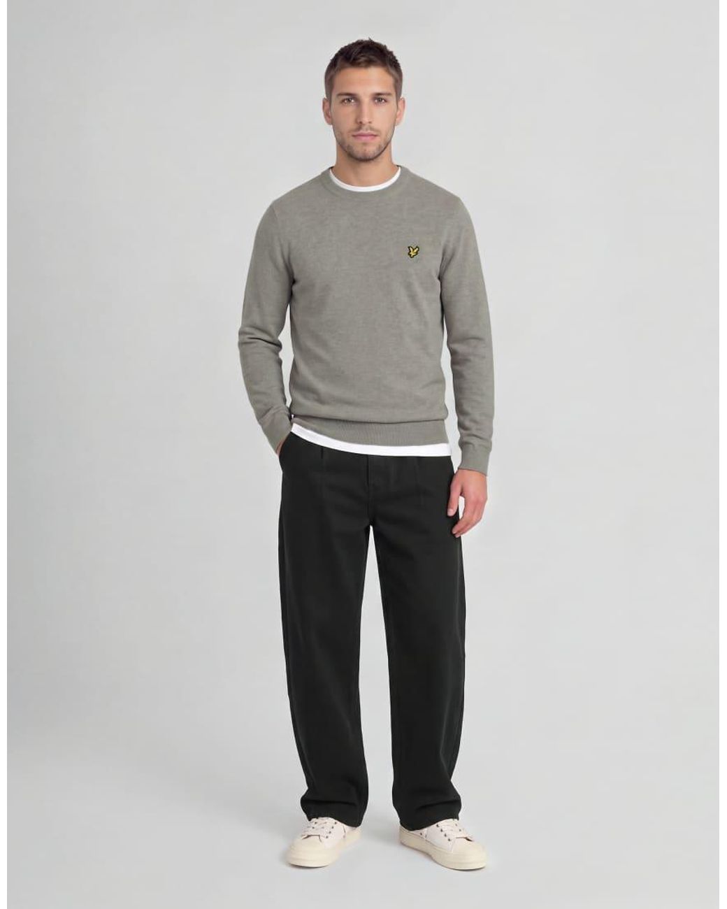 Lyle & Scott Gray Mid Knits Lambswool Blend Crew Neck Jumper for men