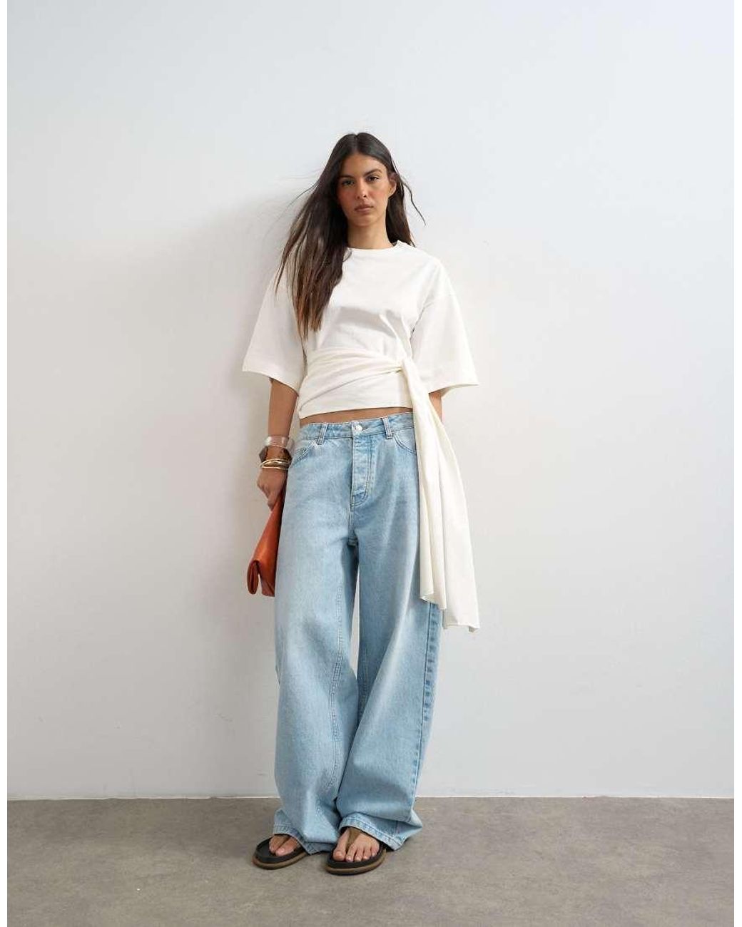 TOPSHOP White Wrap Waist Tie Detail Top