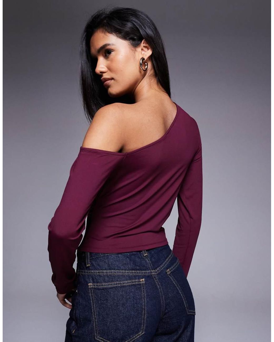 ASOS Red Polyamide Slinky One Shoulder Drape Asymmetric Top