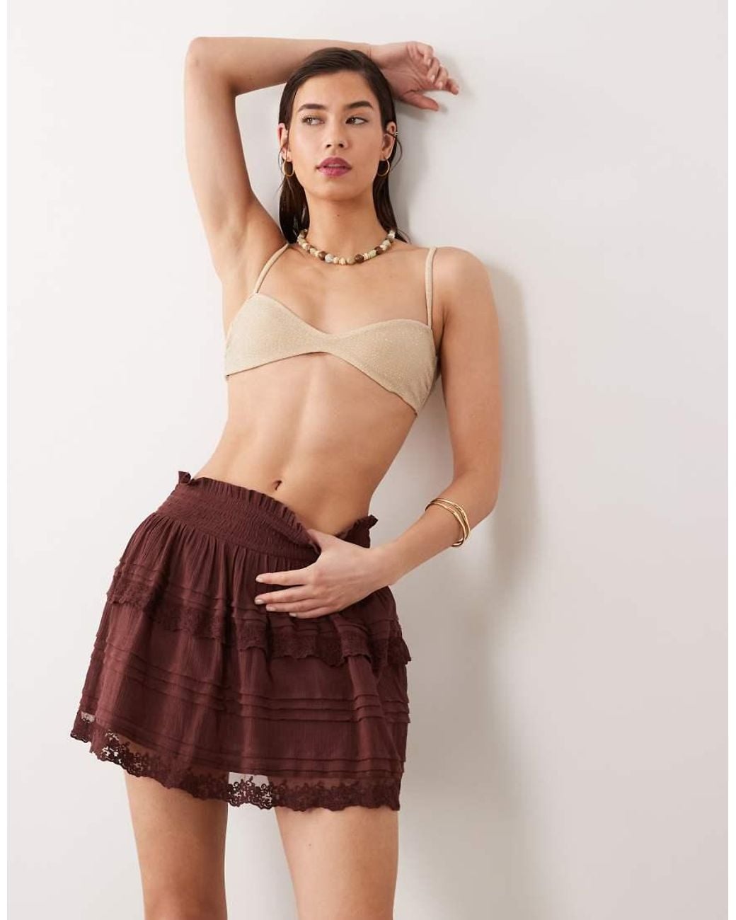 Miss Selfridge Red Beach Cheesecloth Lace Skort