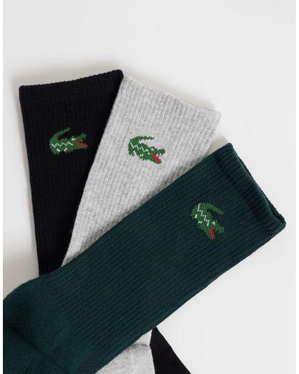 Lacoste White 3 Pack Croc Logo Long Coloured Sports Socks for men