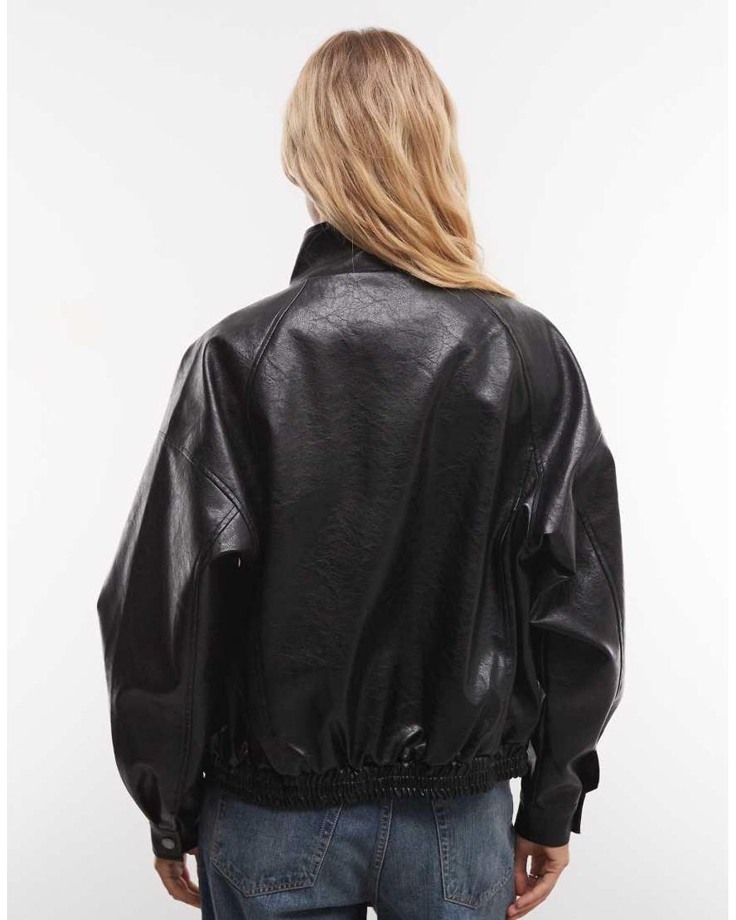 French Connection Black Faux Leather Funnel Neck Jacket