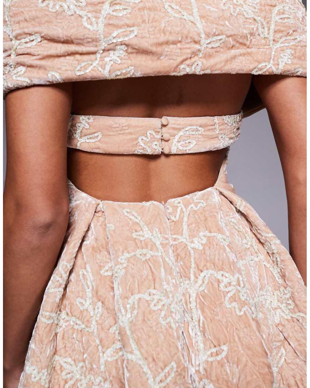 ASOS Natural Flower Embellished Velvet Mini Dress